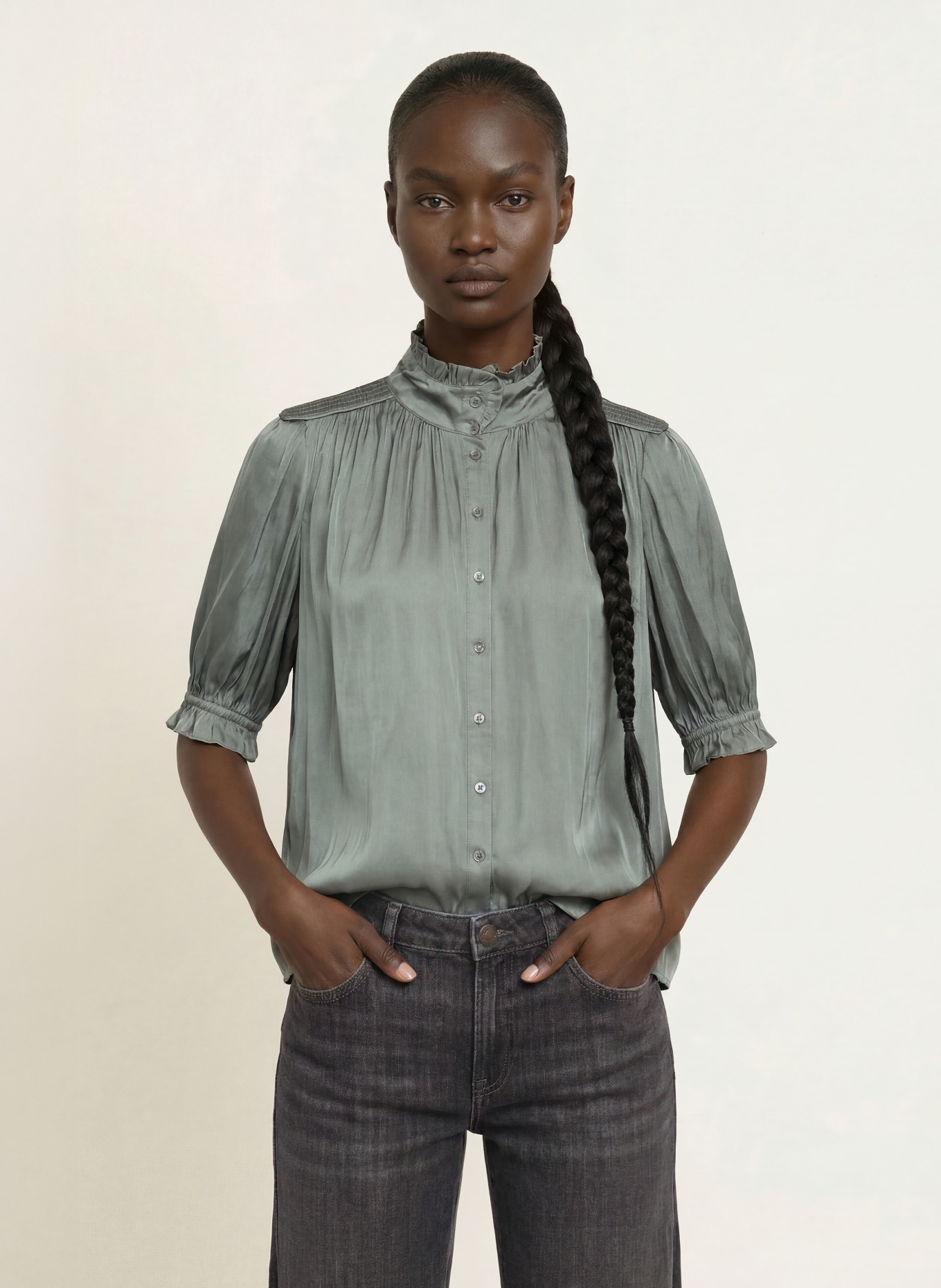 ba&sh Satinbluse CAMILA mit 3/4-Arm: GRÜN