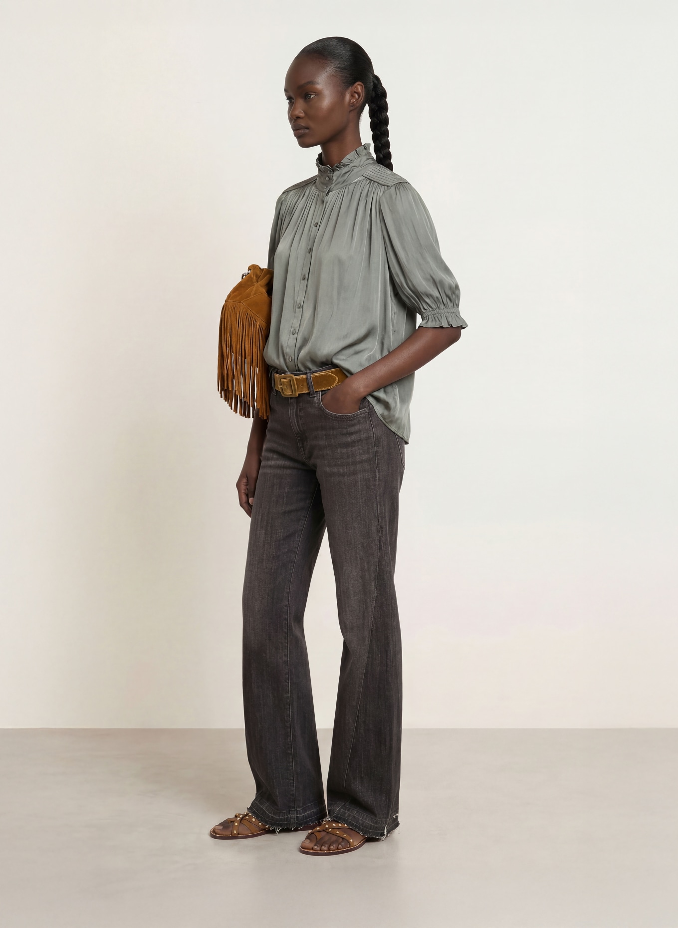 ba&sh Satinbluse CAMILA mit 3/4-Arm: GRÜN