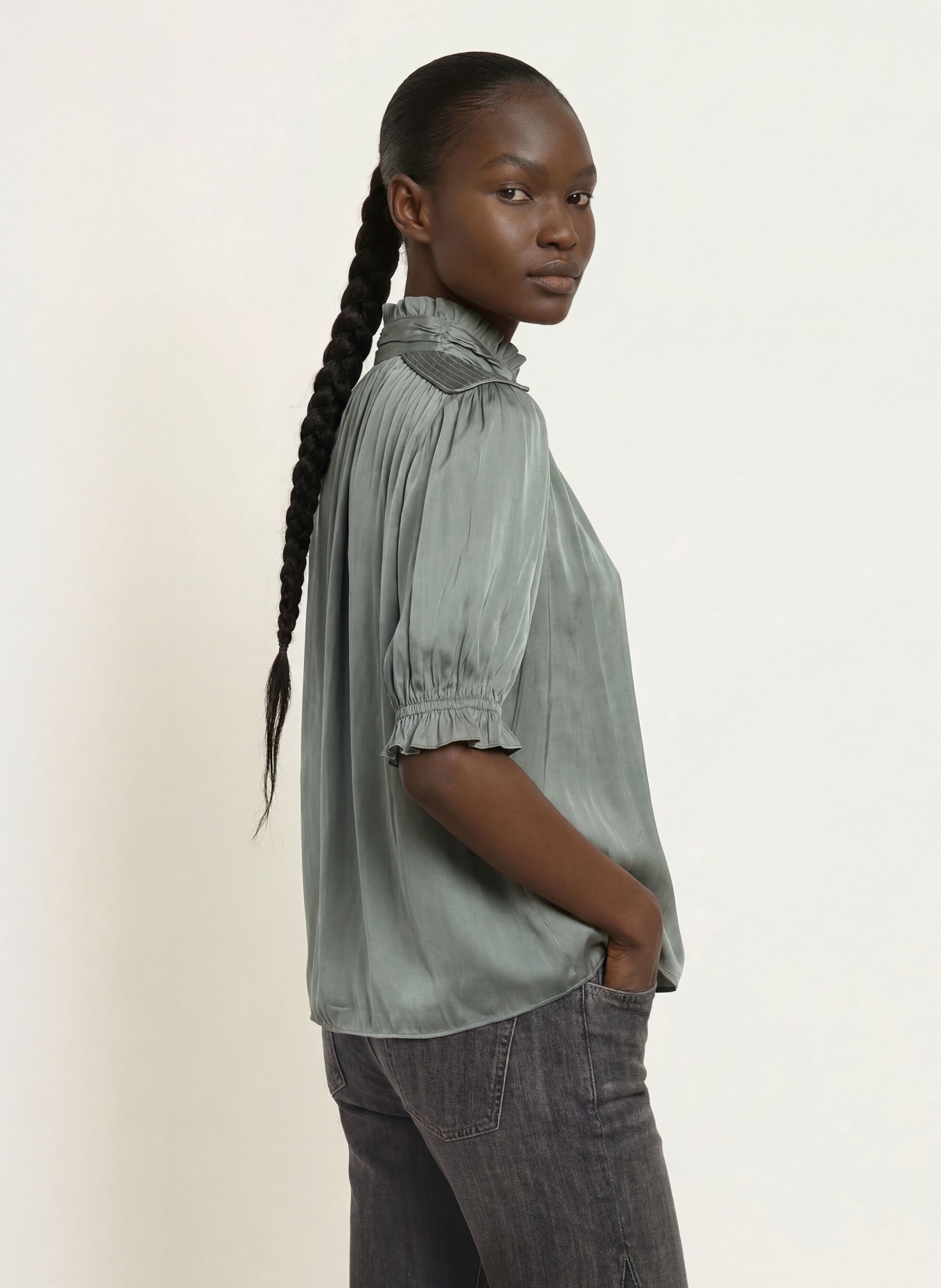 ba&sh Satinbluse CAMILA mit 3/4-Arm: GRÜN
