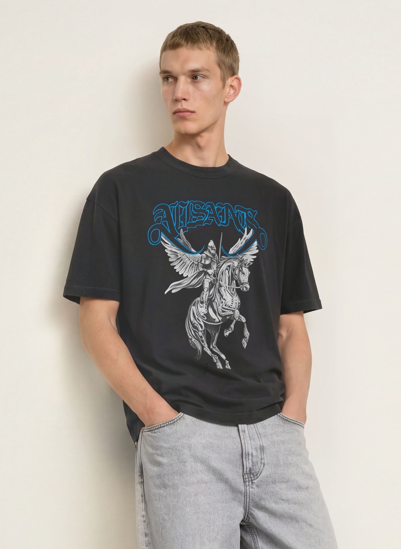 ALLSAINTS T-shirt VANGUARD: DONKERGRIJS / GRIJS / BLAUW