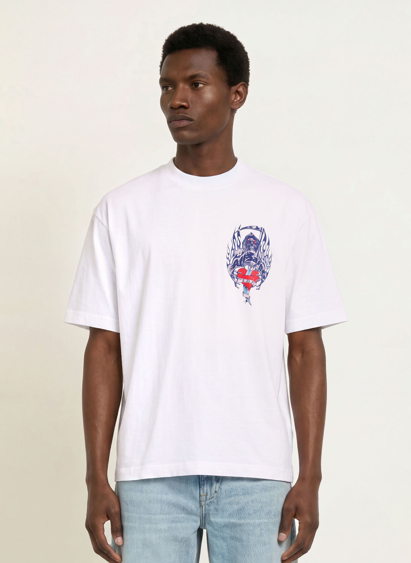 ALLSAINTS T-shirt SCIMITAR: BLANC / ROUGE / BLEU FONCÉ