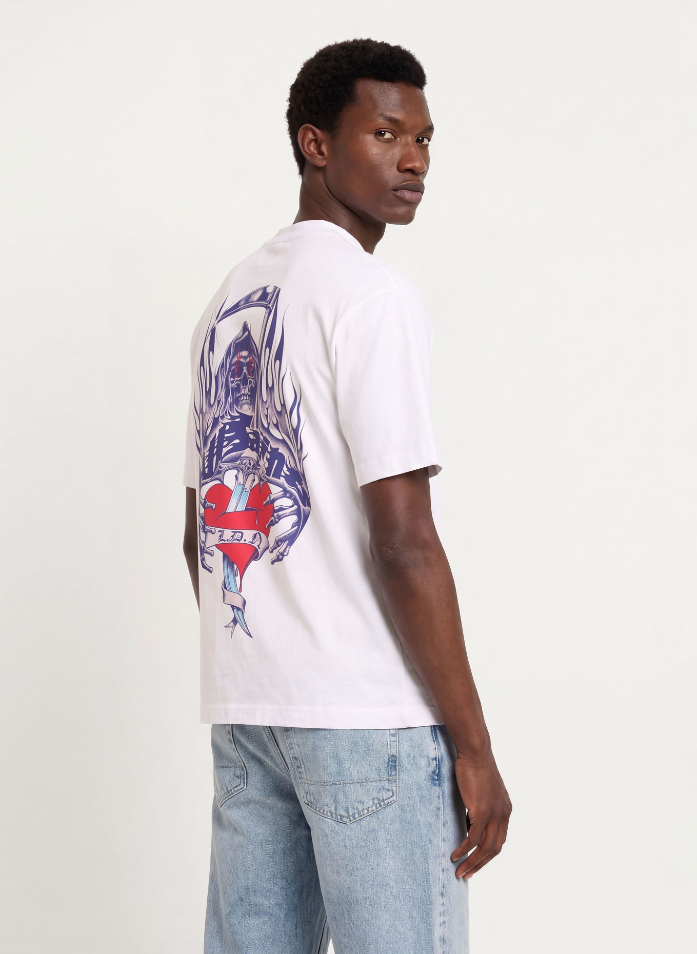 ALLSAINTS T-shirt SCIMITAR: BLANC / ROUGE / BLEU FONCÉ