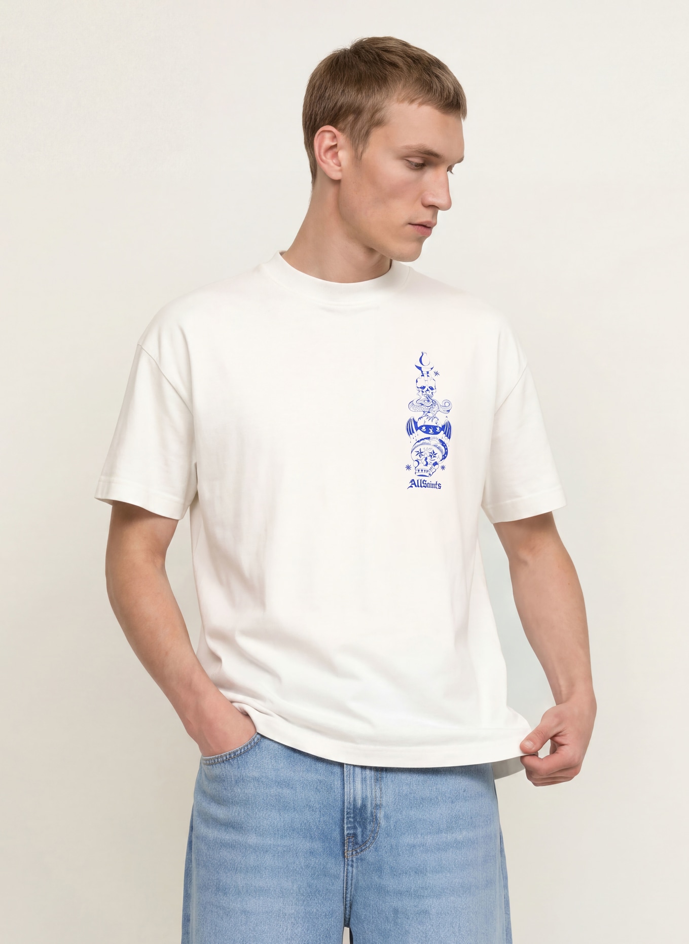 ALLSAINTS T-shirt IGNIS: WIT / BLAUW