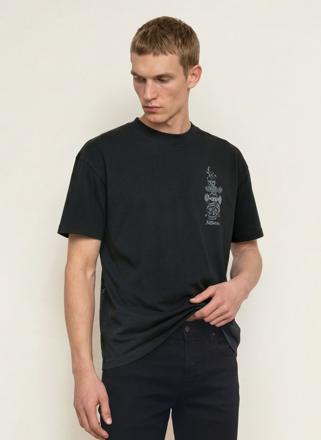 ALLSAINTS T-shirt IGNIS: DONKERGRIJS / GRIJS