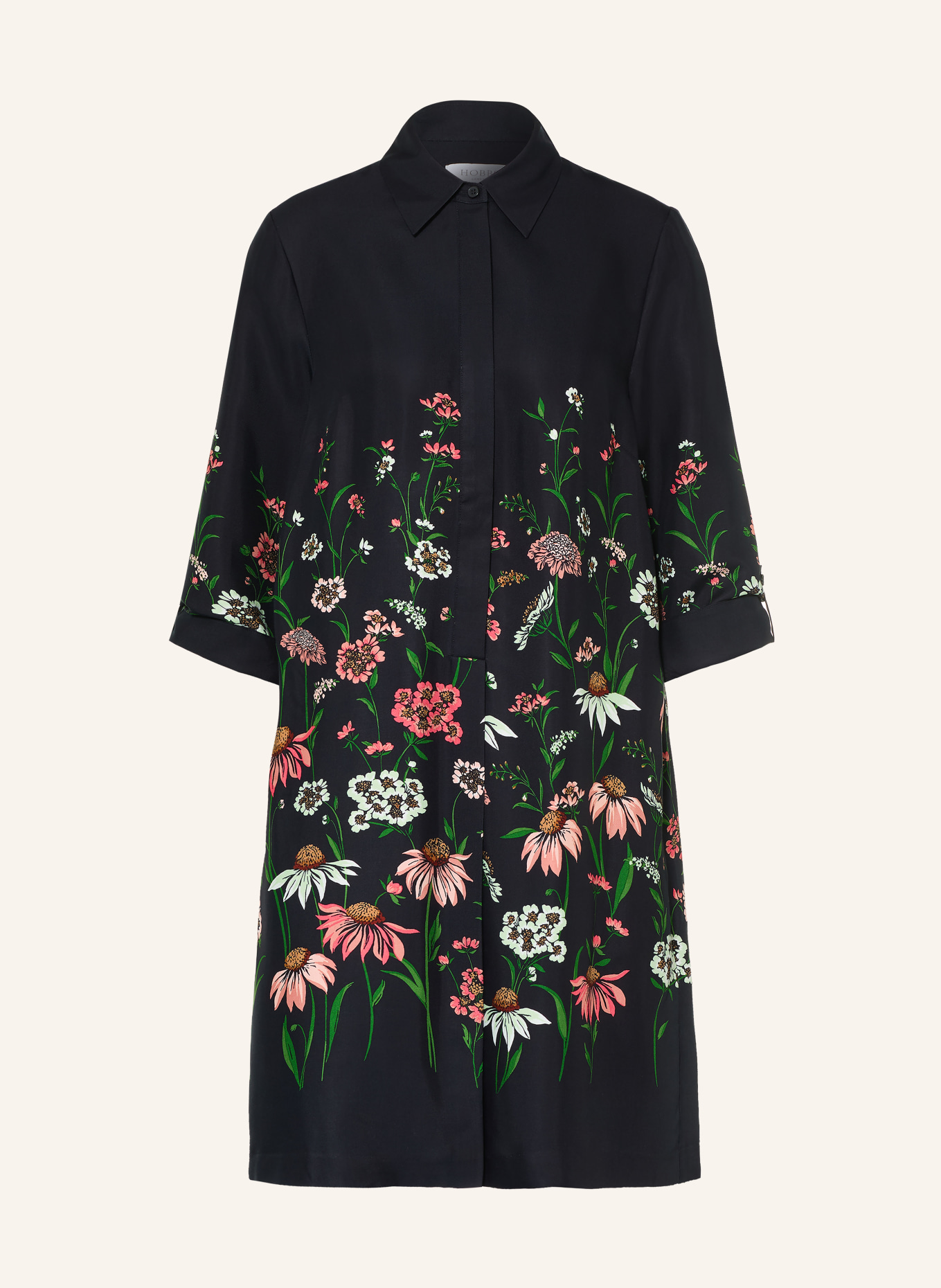 HOBBS Robe chemise MARCI à manches 3/4: NOIR / ROSE / GROEN