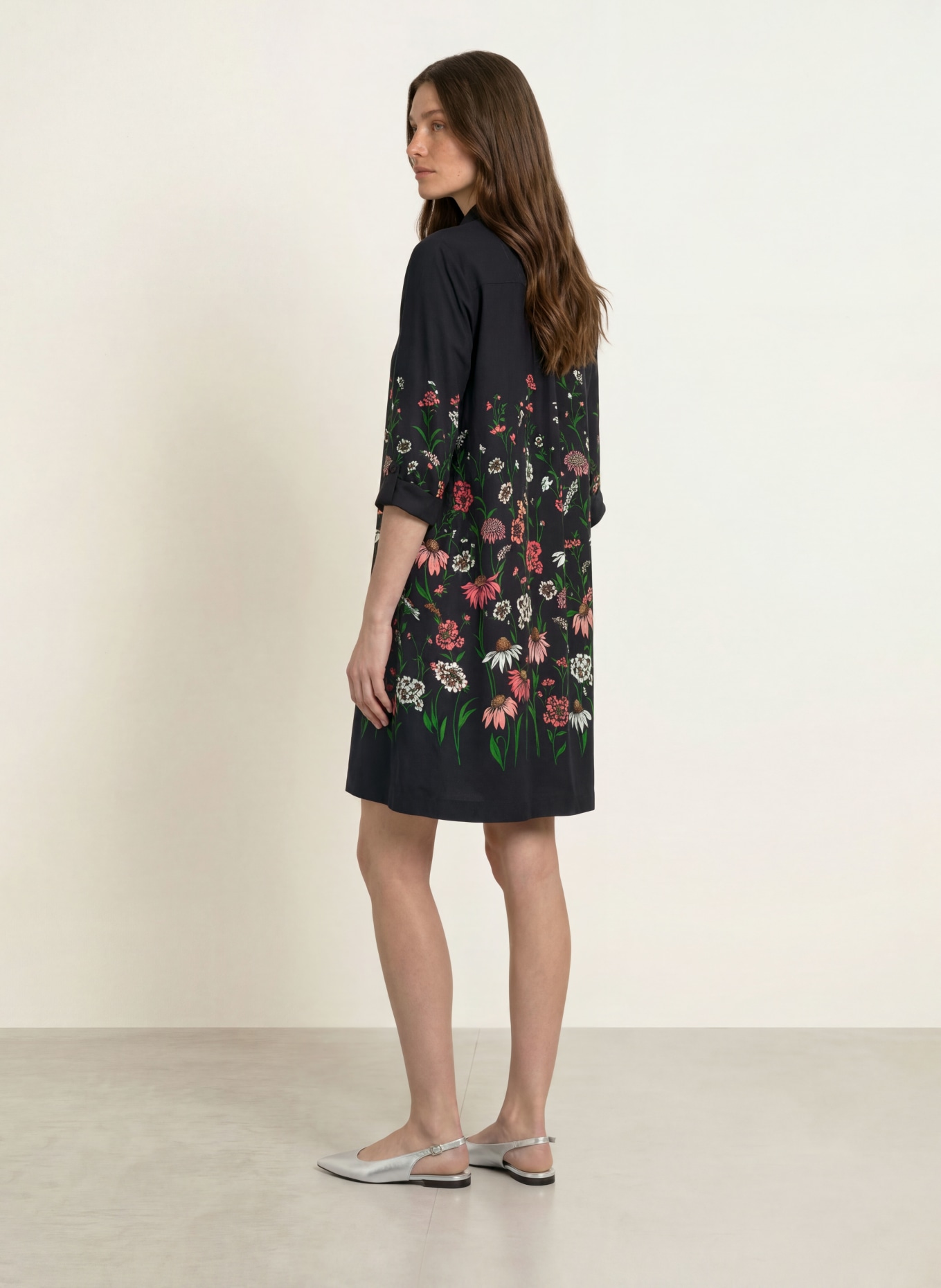 HOBBS Robe chemise MARCI à manches 3/4: NOIR / ROSE / GROEN