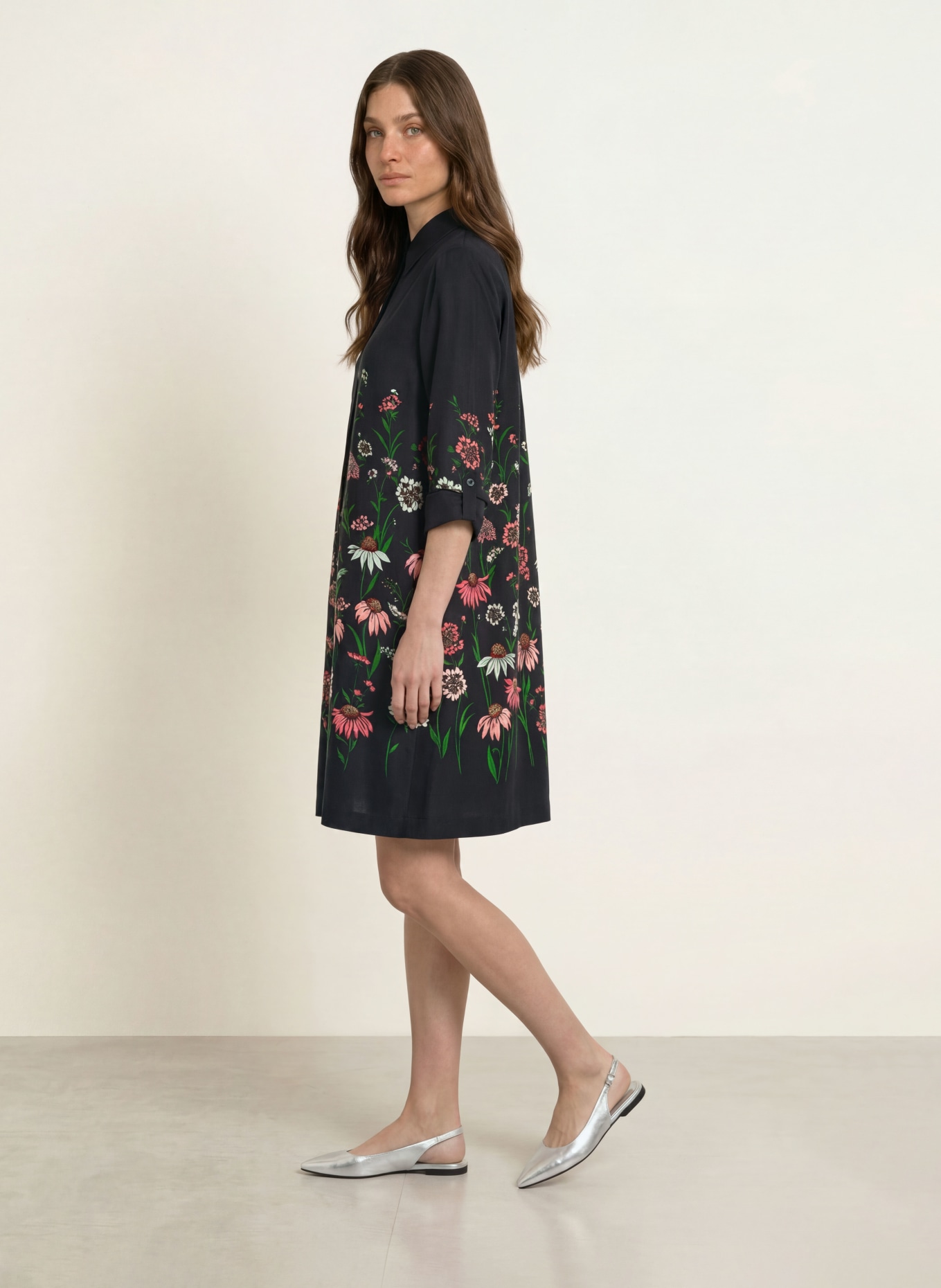 HOBBS Robe chemise MARCI à manches 3/4: NOIR / ROSE / GROEN