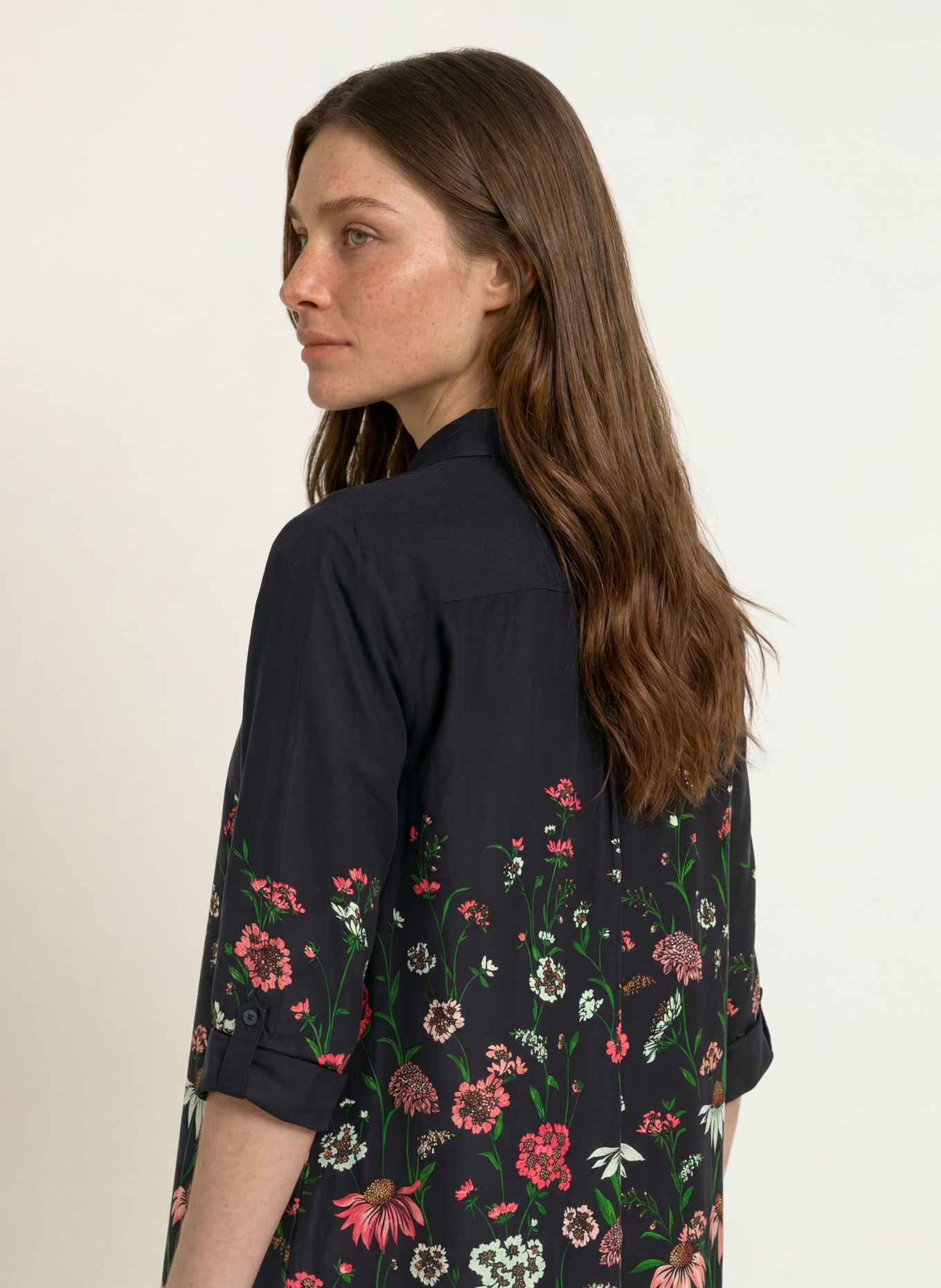 HOBBS Robe chemise MARCI à manches 3/4: NOIR / ROSE / GROEN
