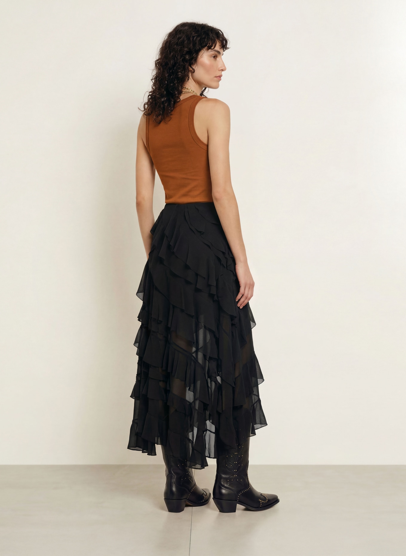 ALLSAINTS MELODY Skirt with Flounces: BLACK