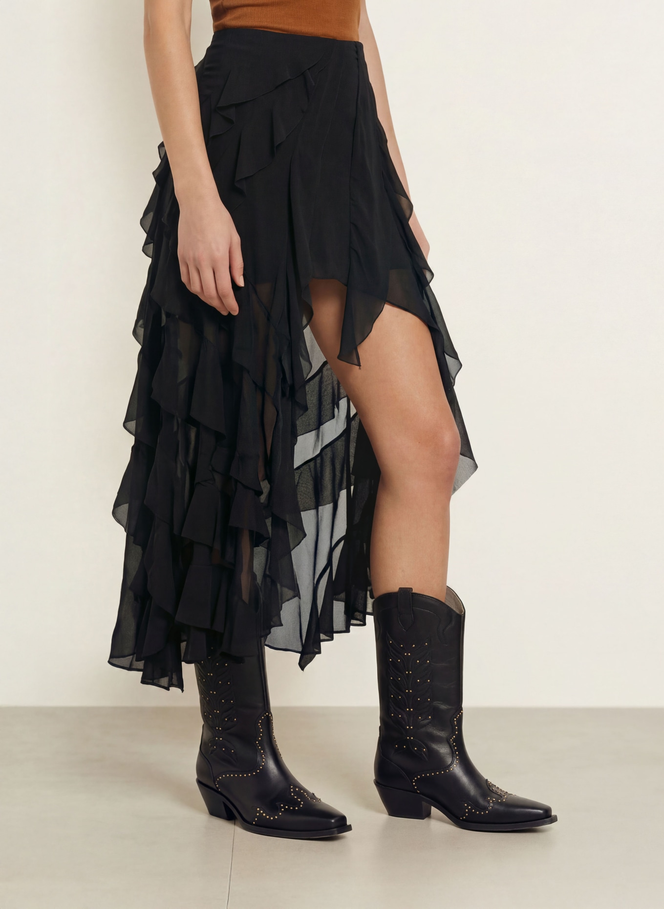 ALLSAINTS MELODY Skirt with Flounces: BLACK