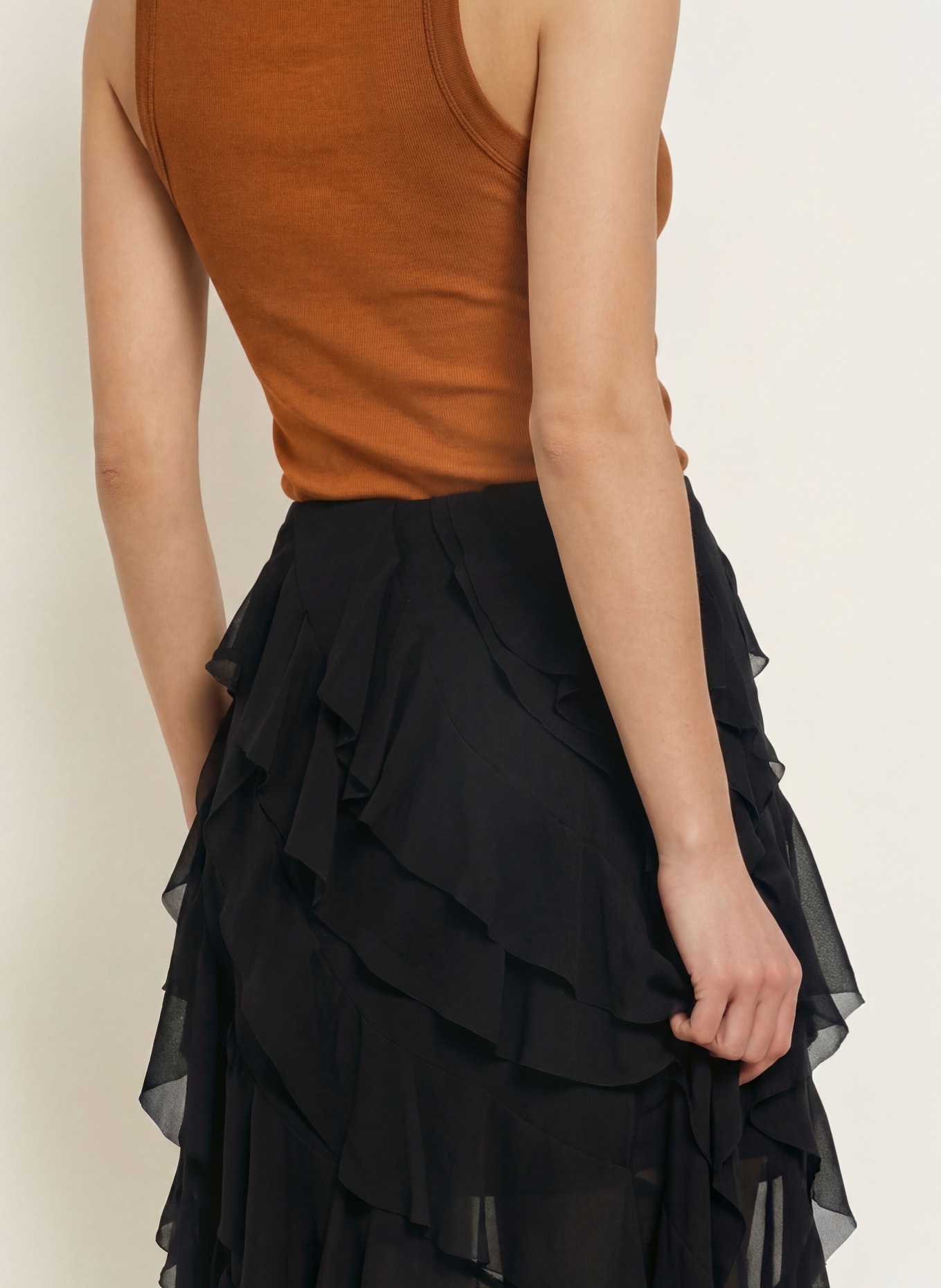 ALLSAINTS MELODY Skirt with Flounces: BLACK