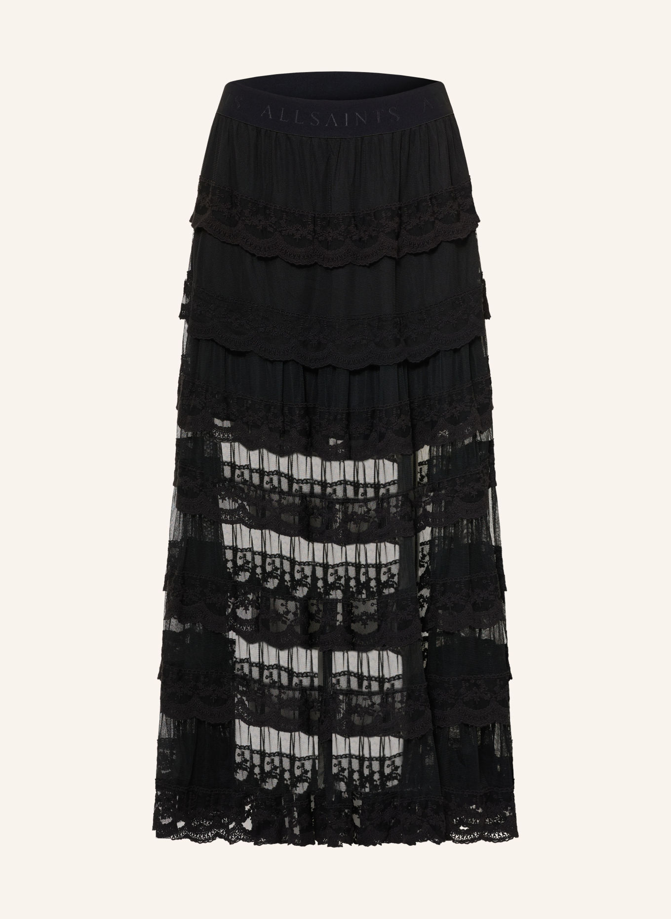 ALLSAINTS Mesh-rok MAGGIE met kant: ZWART