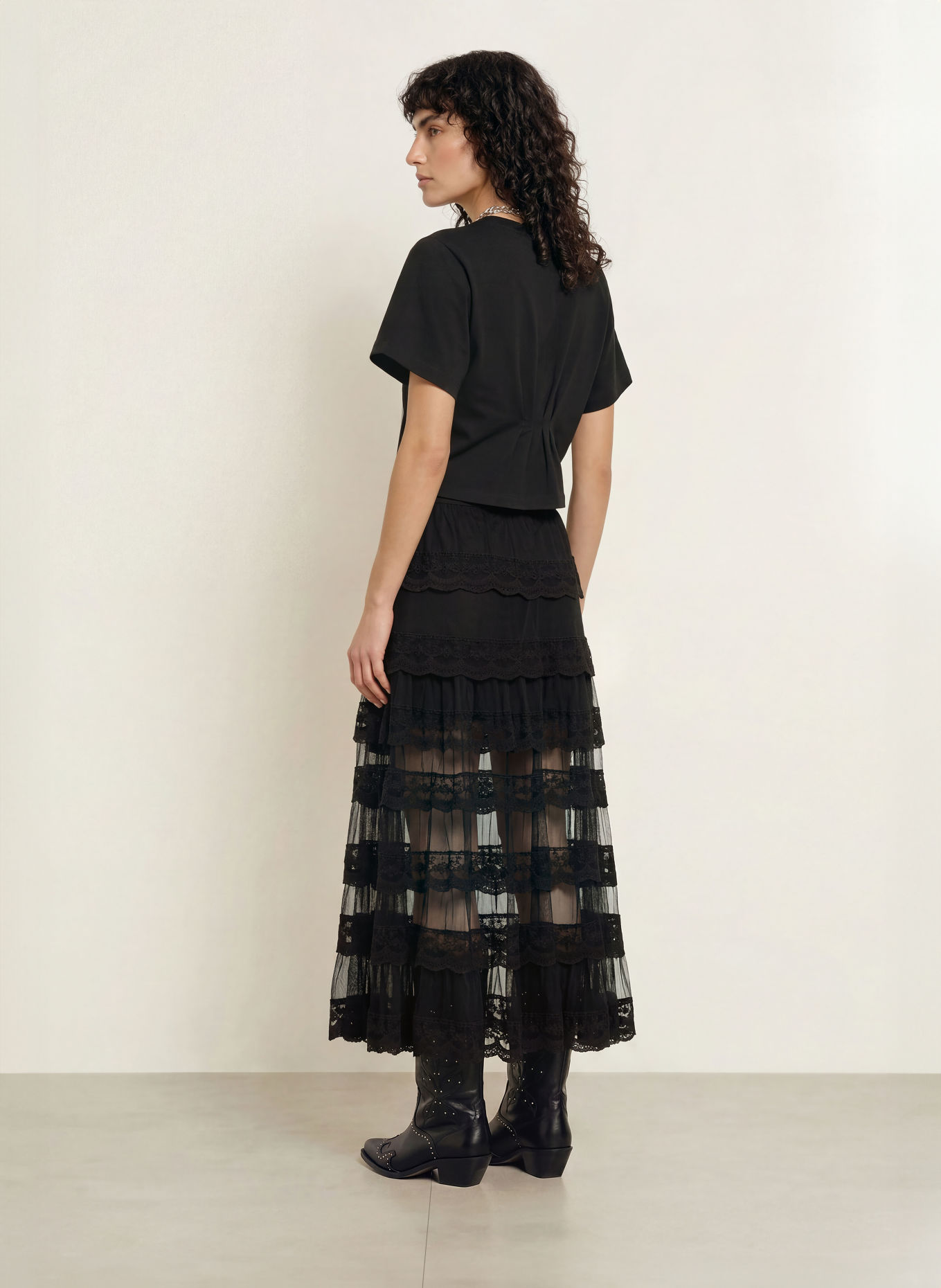 ALLSAINTS Mesh-rok MAGGIE met kant: ZWART