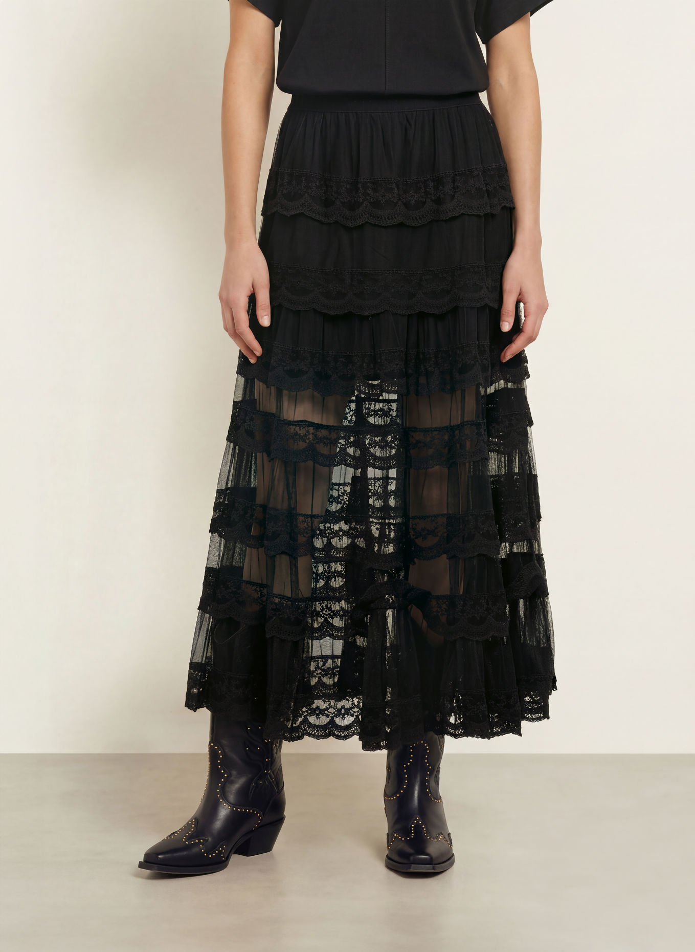 ALLSAINTS Mesh-rok MAGGIE met kant: ZWART