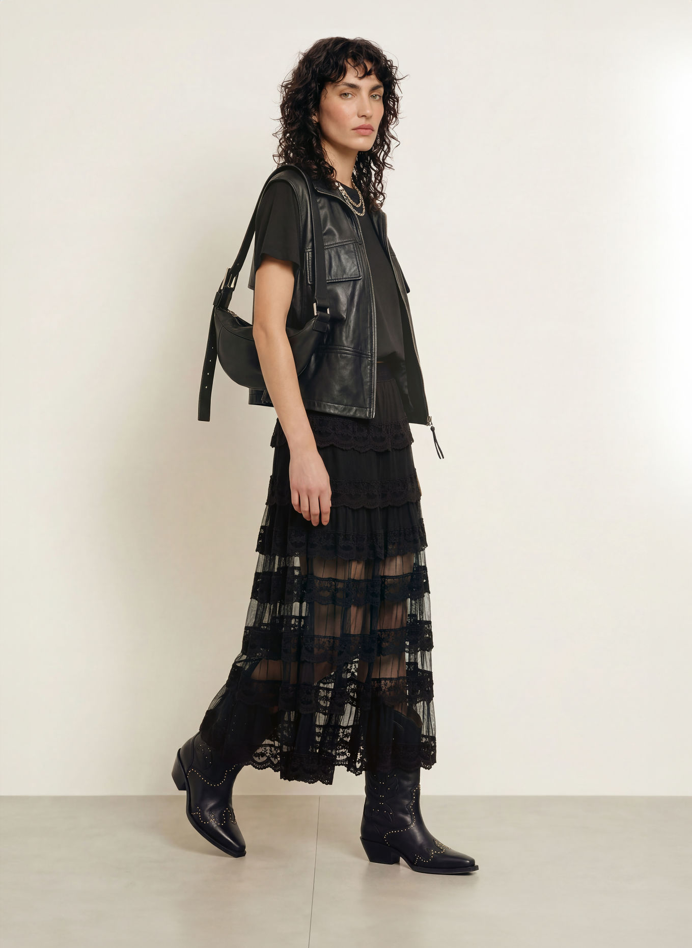 ALLSAINTS Mesh-rok MAGGIE met kant: ZWART