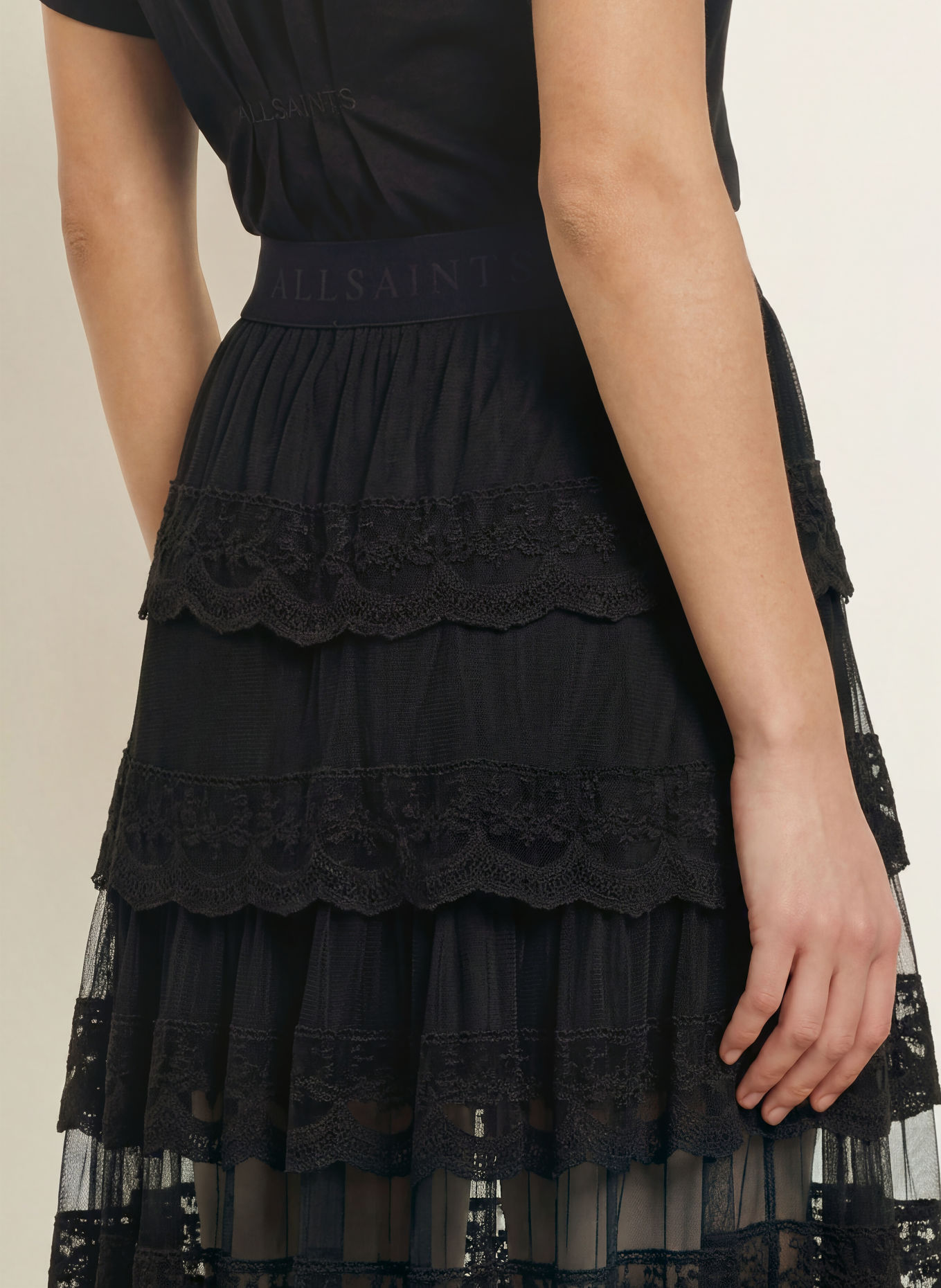 ALLSAINTS Mesh-rok MAGGIE met kant: ZWART
