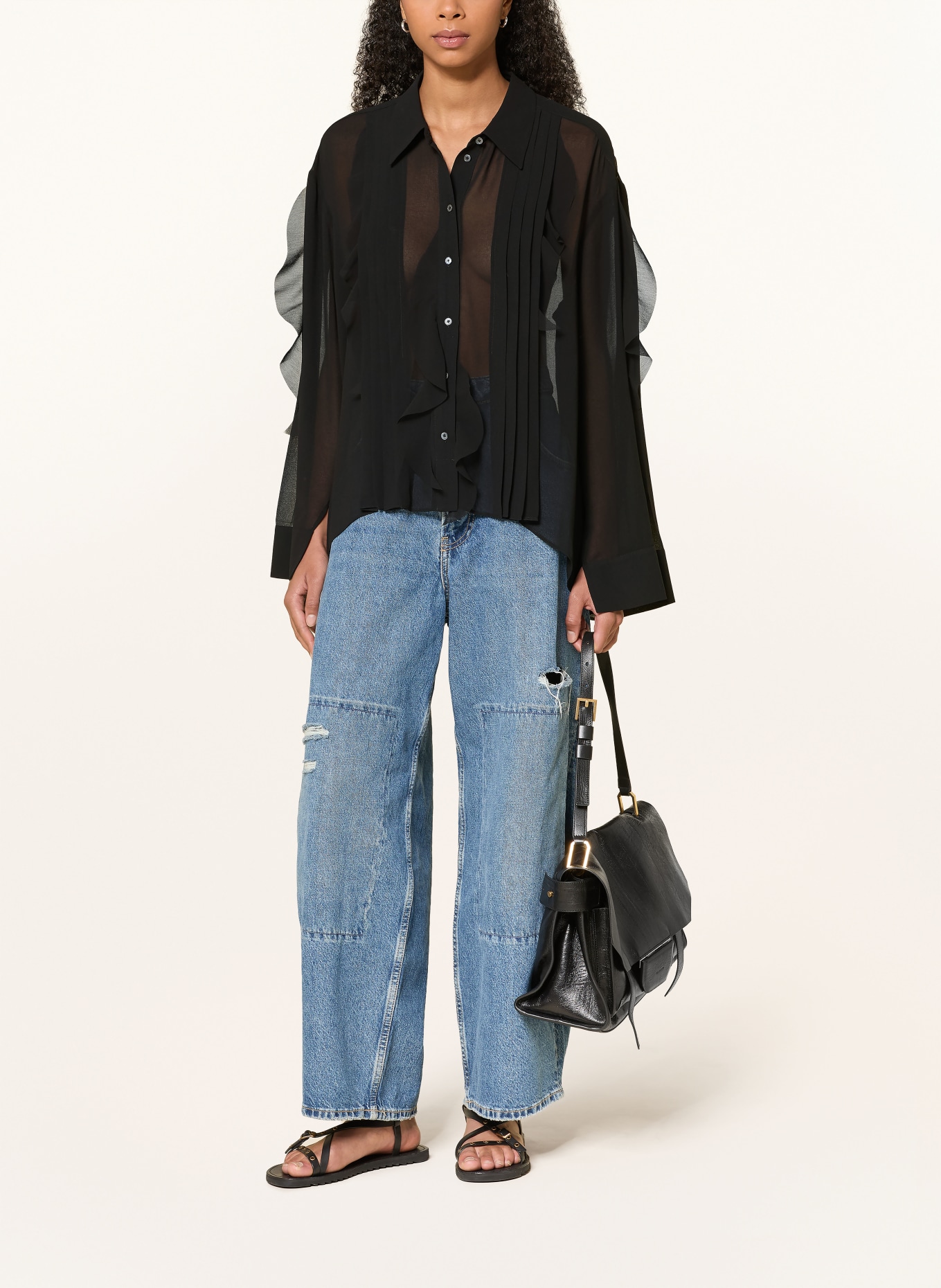 ALLSAINTS Overhemdblouse MINNA met plooien en volants: ZWART