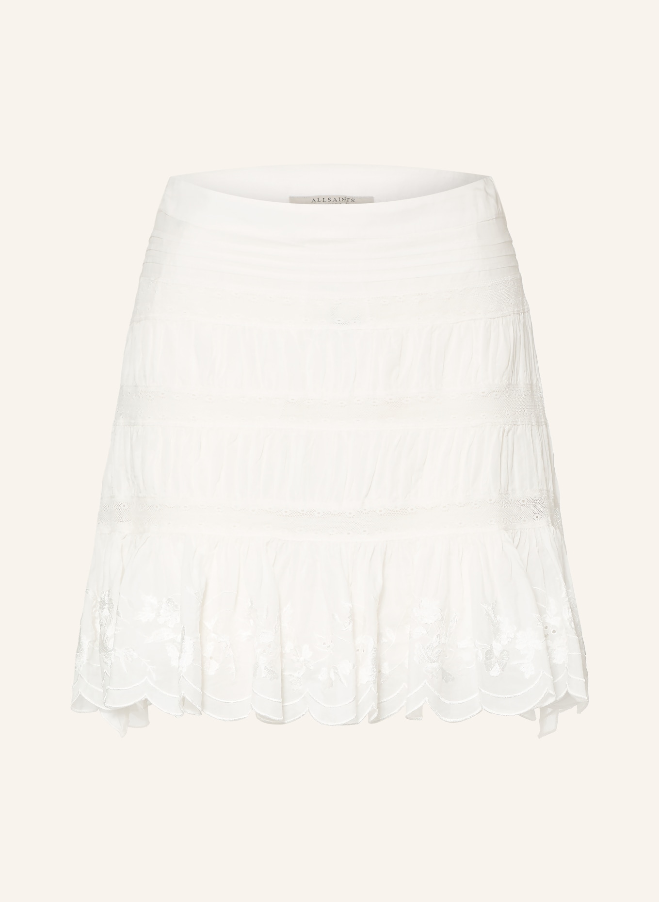 ALLSAINTS MASIE-rok met kant en ruches: WIT