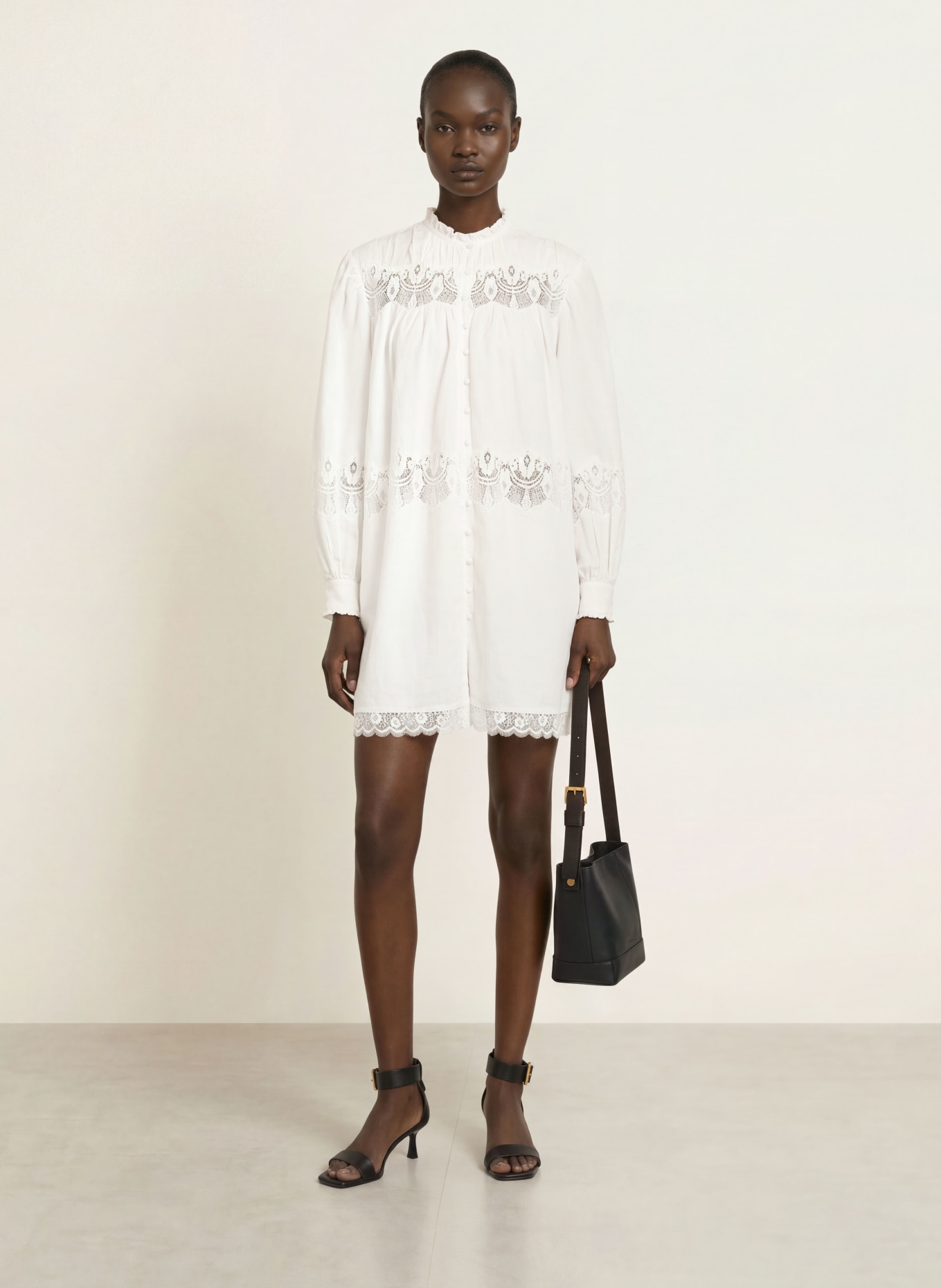 ALLSAINTS TALISA Dress with Lace and Ruffles: WHITE
