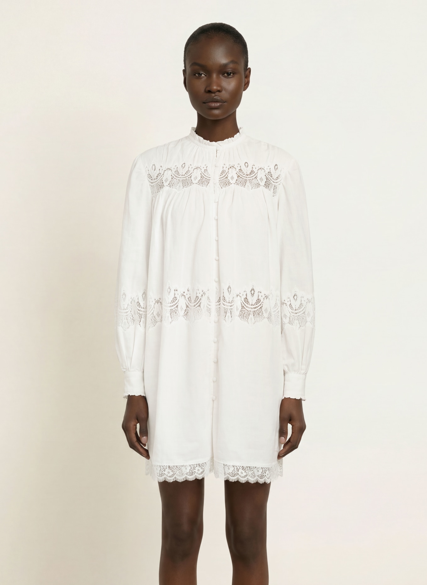 ALLSAINTS TALISA Dress with Lace and Ruffles: WHITE