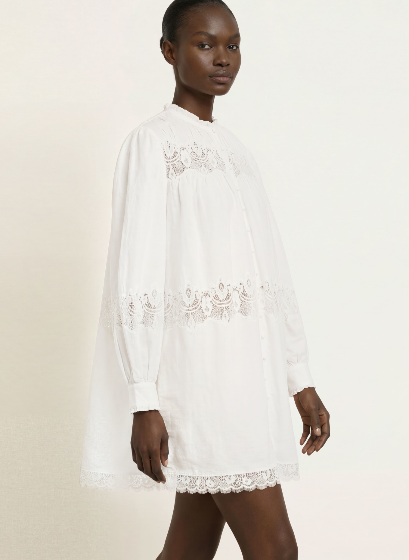 ALLSAINTS TALISA Dress with Lace and Ruffles: WHITE