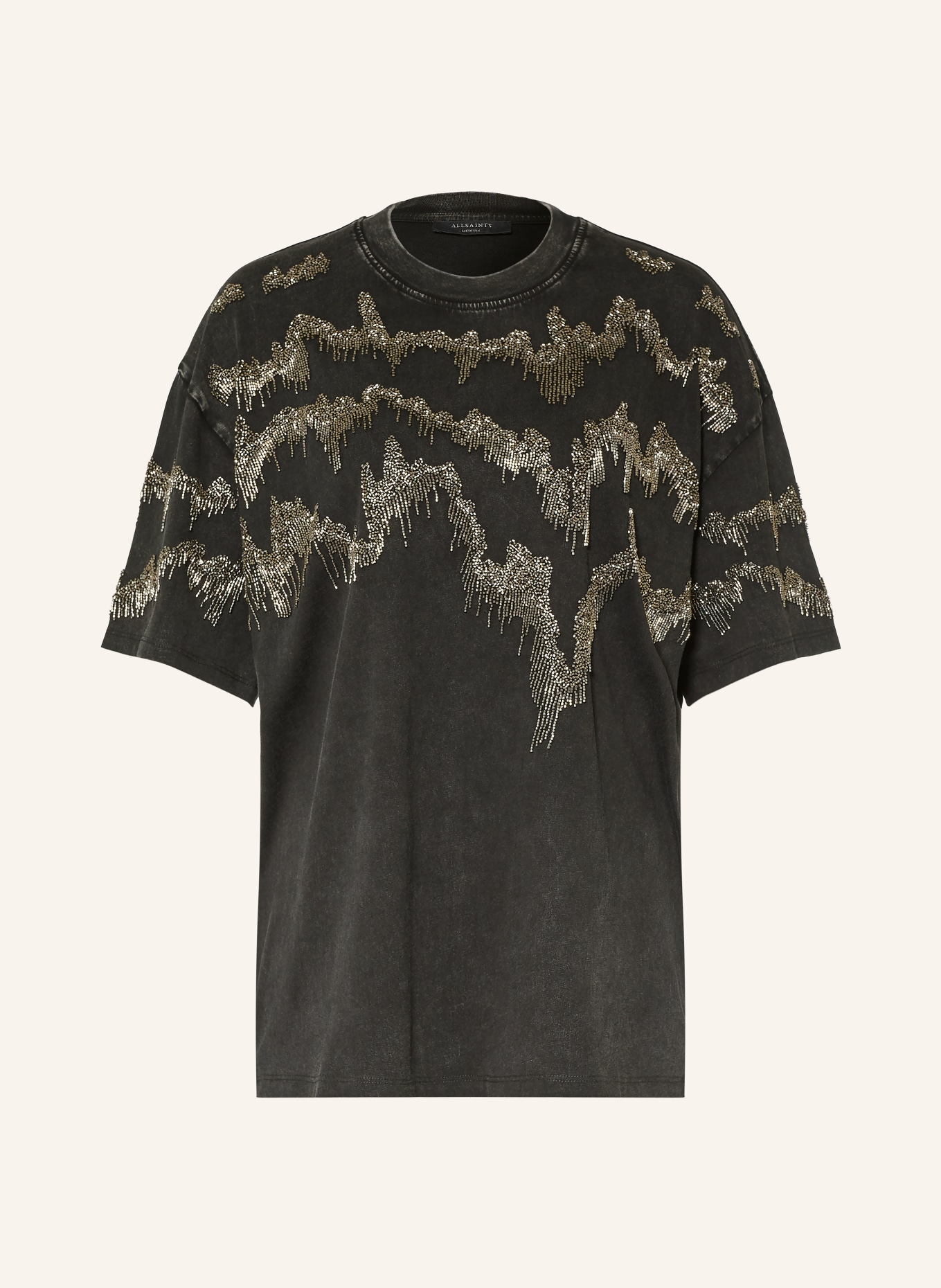 ALLSAINTS T-shirt MAIA ETTA met sierstenen: ZWART / ZILVER / PLATINA