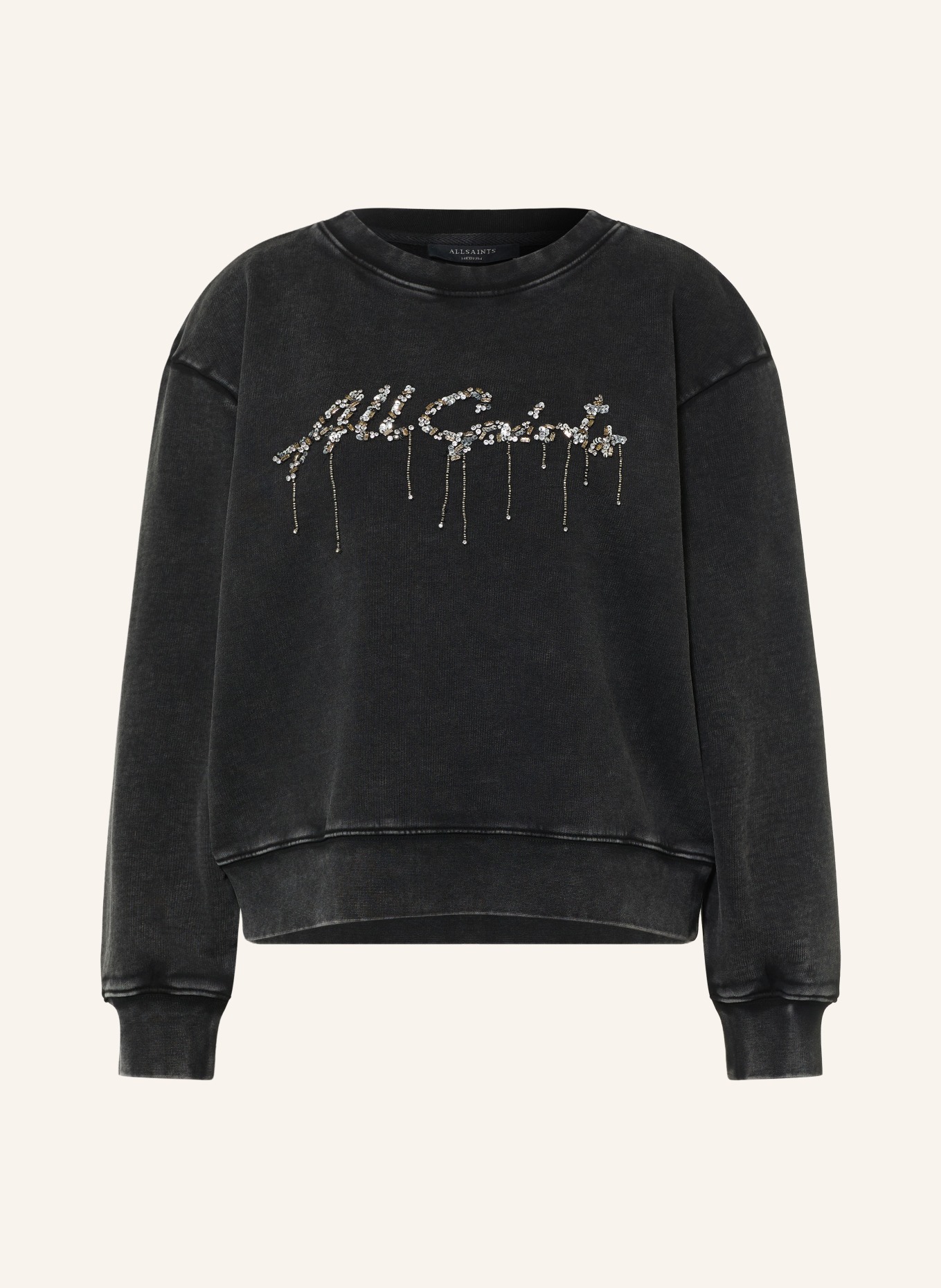 ALLSAINTS PIPPA Sweatshirt with Rhinestones and Sequins: BLACK / SILVER