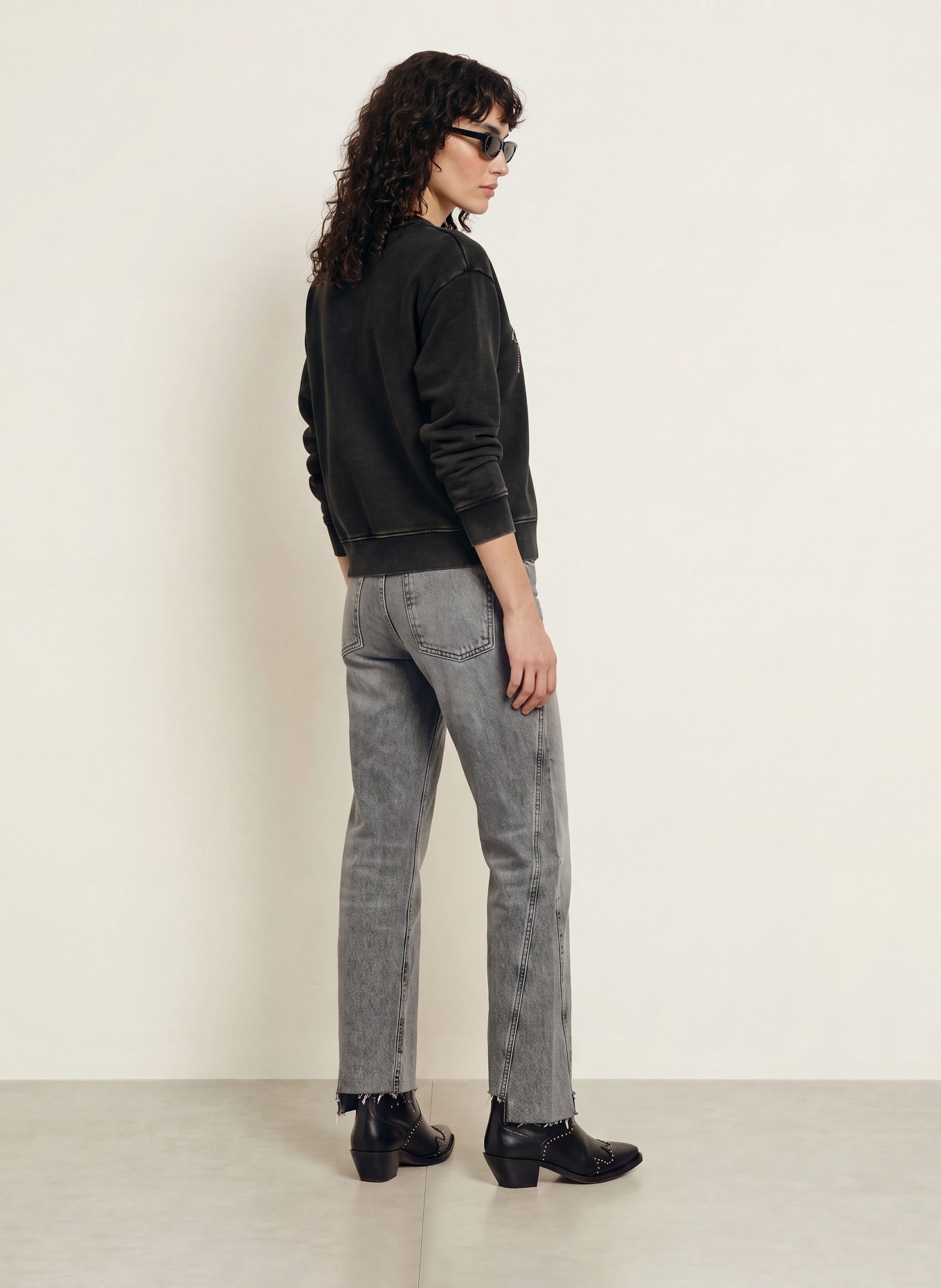 ALLSAINTS PIPPA Sweatshirt with Rhinestones and Sequins: BLACK / SILVER