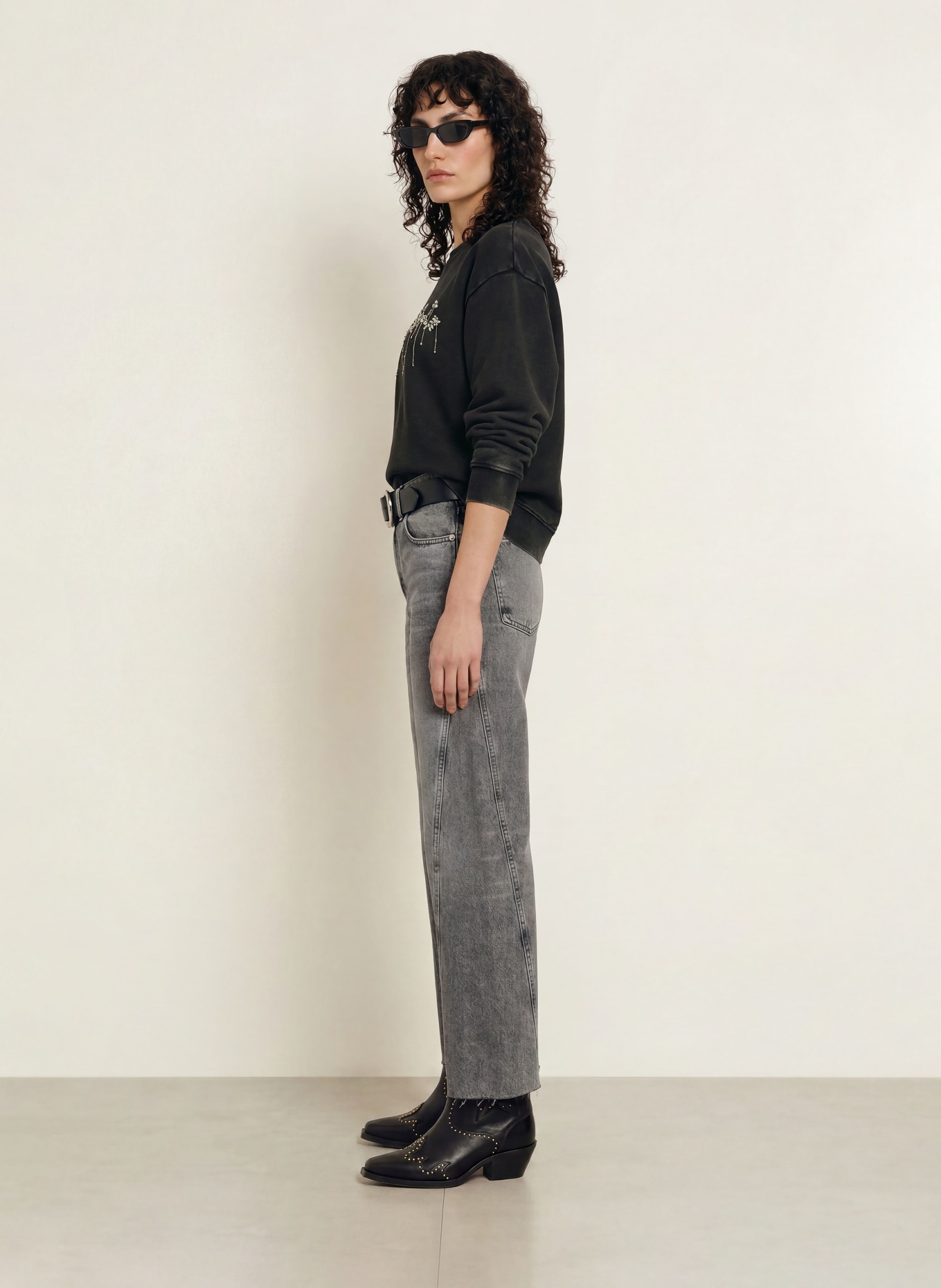 ALLSAINTS PIPPA Sweatshirt with Rhinestones and Sequins: BLACK / SILVER