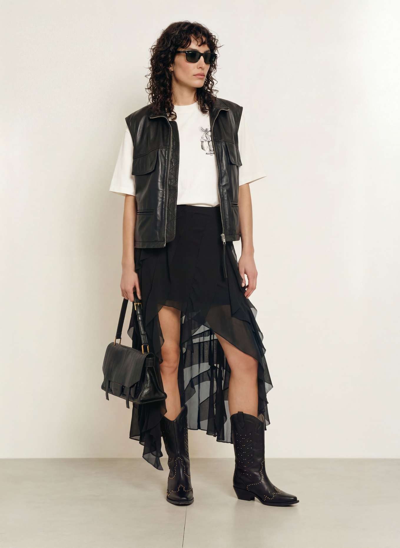ALLSAINTS T-shirt SERAPH AMELIE: WIT / GRIJS / ZWART