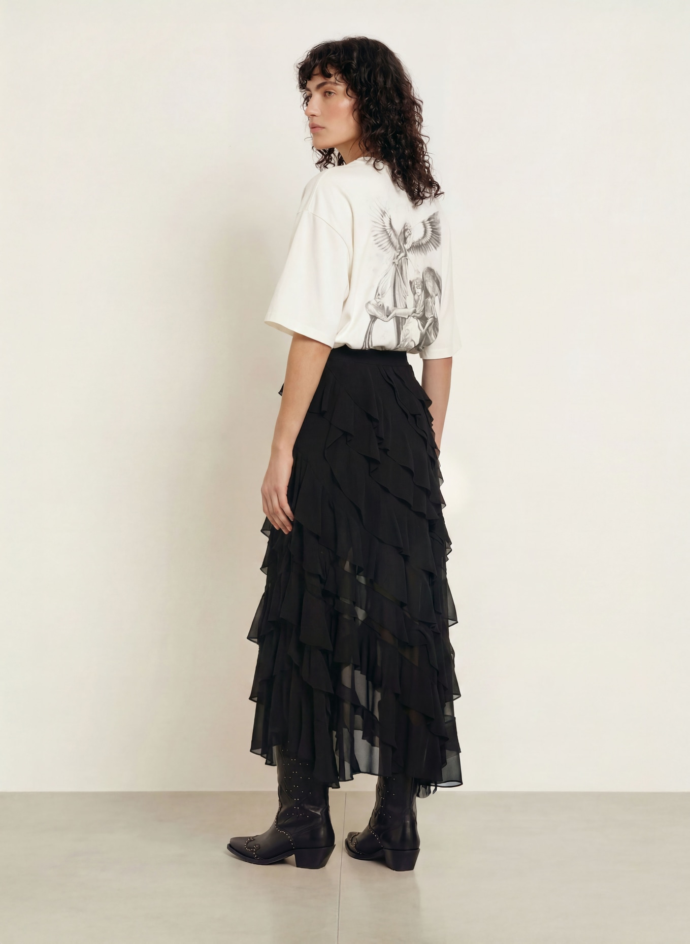 ALLSAINTS T-shirt SERAPH AMELIE: WIT / GRIJS / ZWART