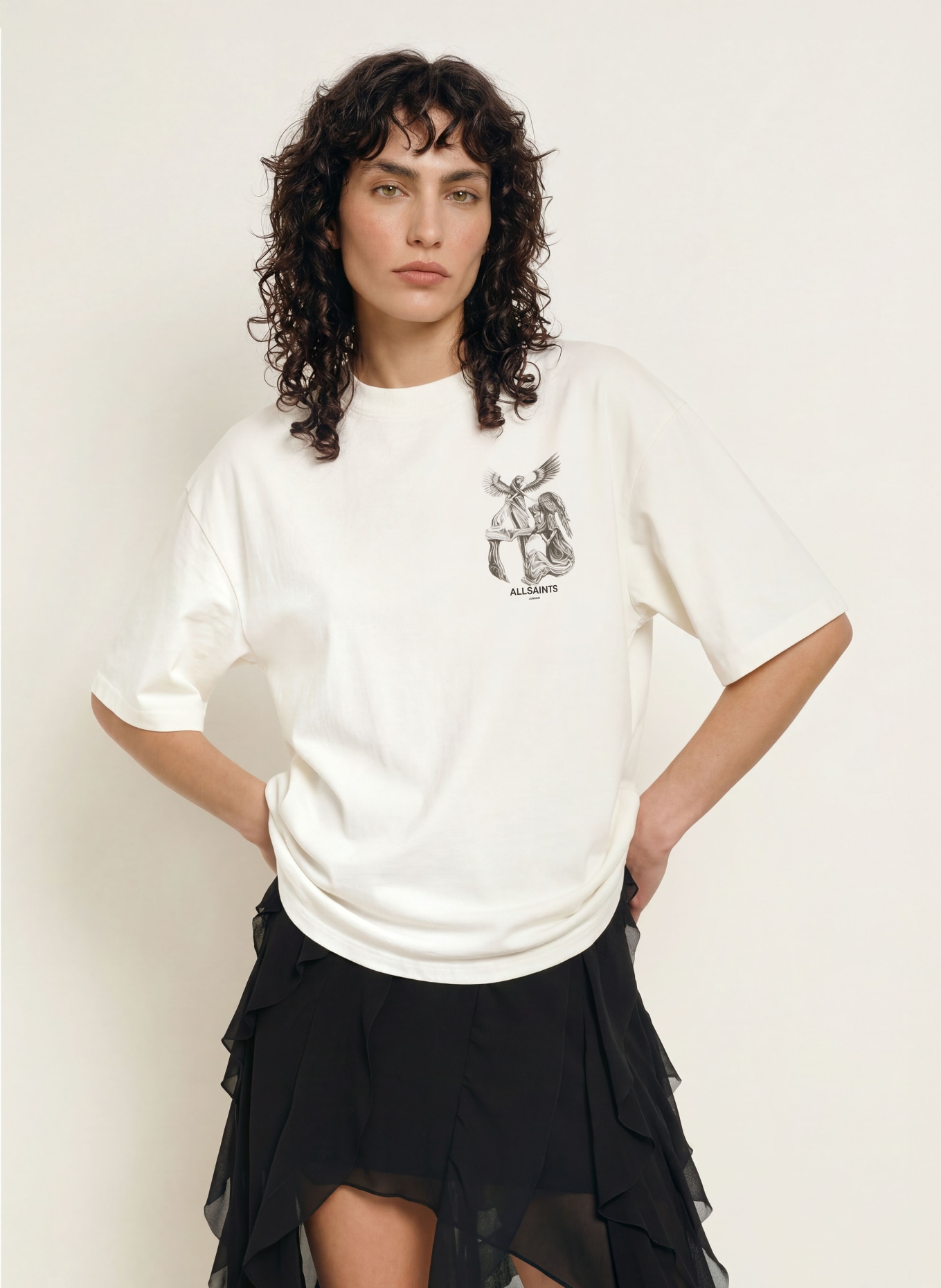 ALLSAINTS T-shirt SERAPH AMELIE: WIT / GRIJS / ZWART
