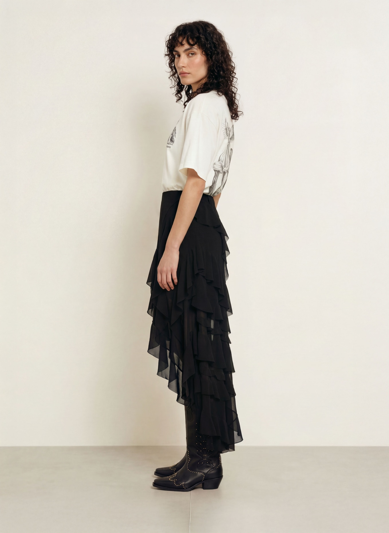 ALLSAINTS T-shirt SERAPH AMELIE: WIT / GRIJS / ZWART