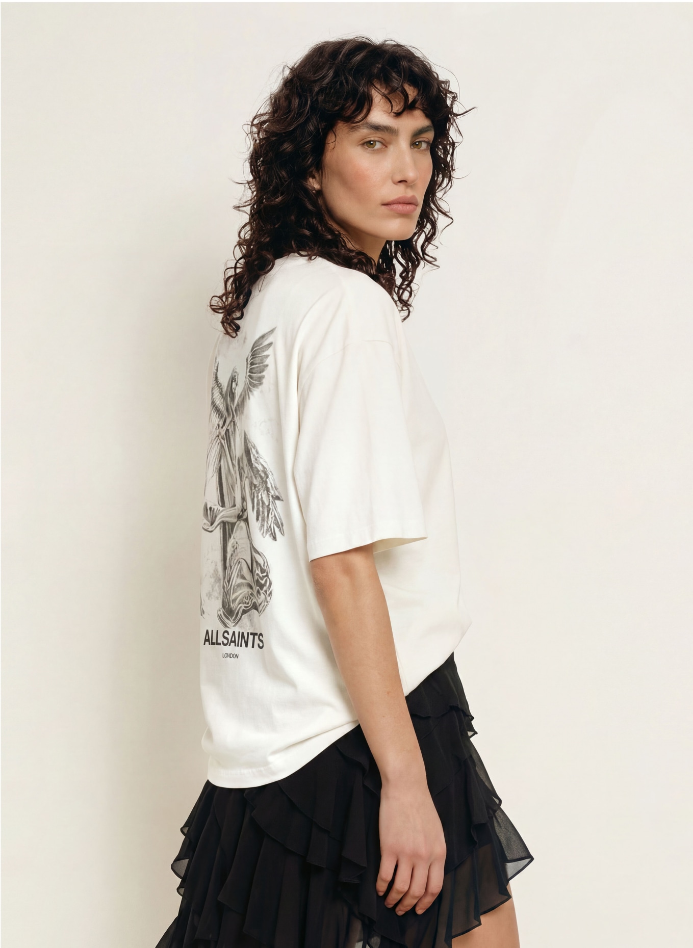 ALLSAINTS T-shirt SERAPH AMELIE: WIT / GRIJS / ZWART