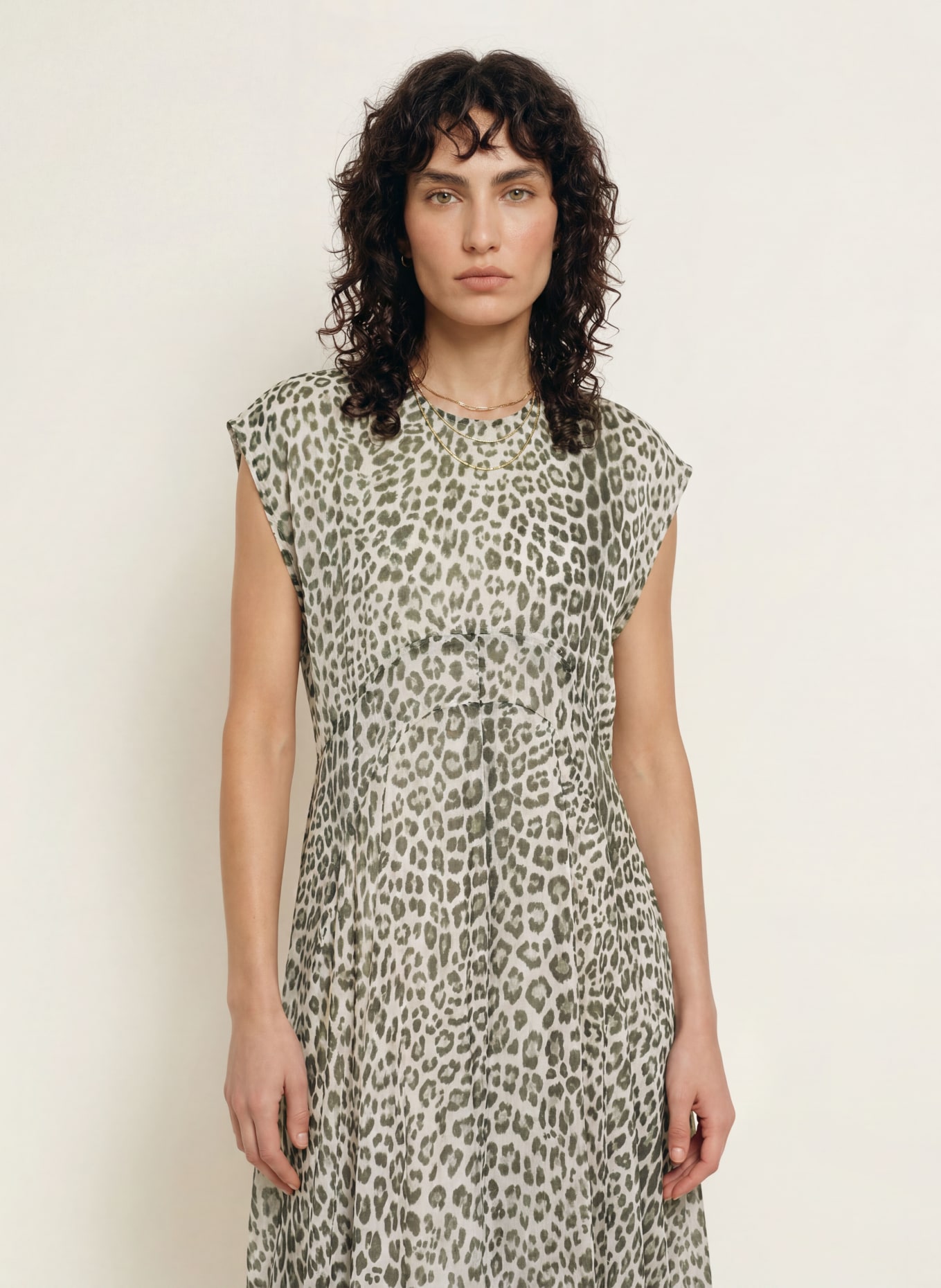 ALLSAINTS Kleid ARWEN: DUNKELGRÜN / BEIGE / HELLGRÜN