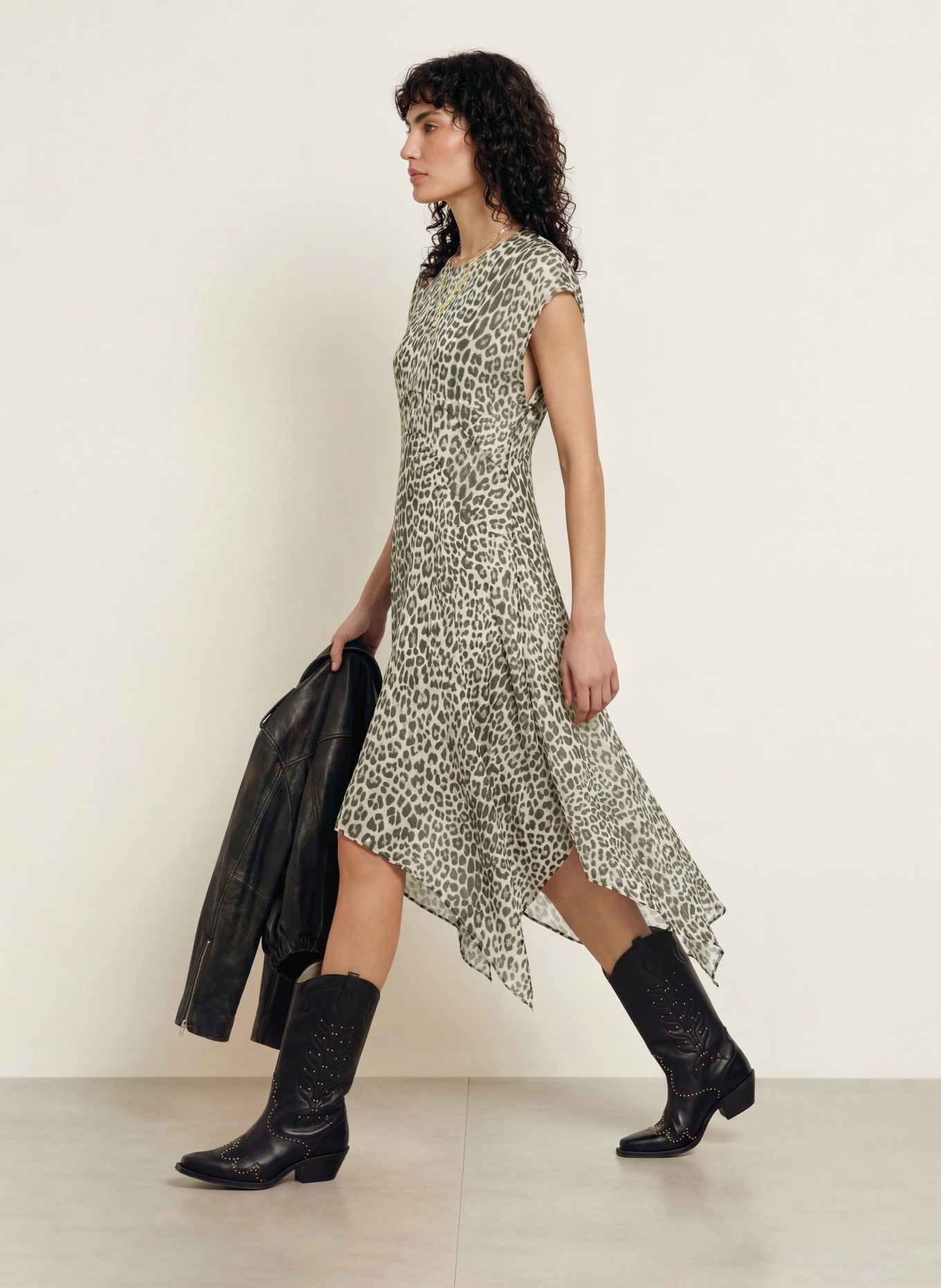 ALLSAINTS Kleid ARWEN: DUNKELGRÜN / BEIGE / HELLGRÜN