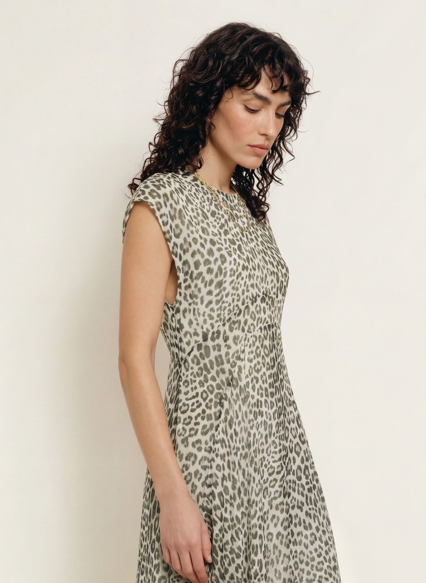 ALLSAINTS Kleid ARWEN: DUNKELGRÜN / BEIGE / HELLGRÜN