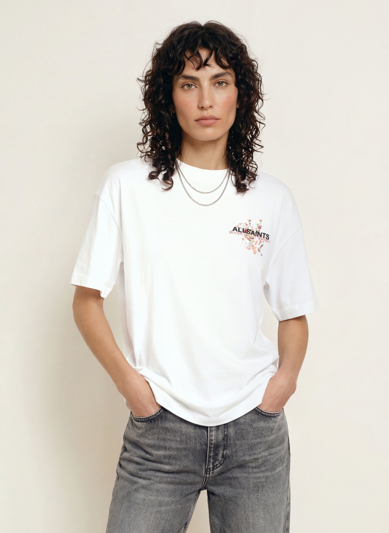 ALLSAINTS T-shirt VALEN ETTA: BLANC / ROSE / VERT