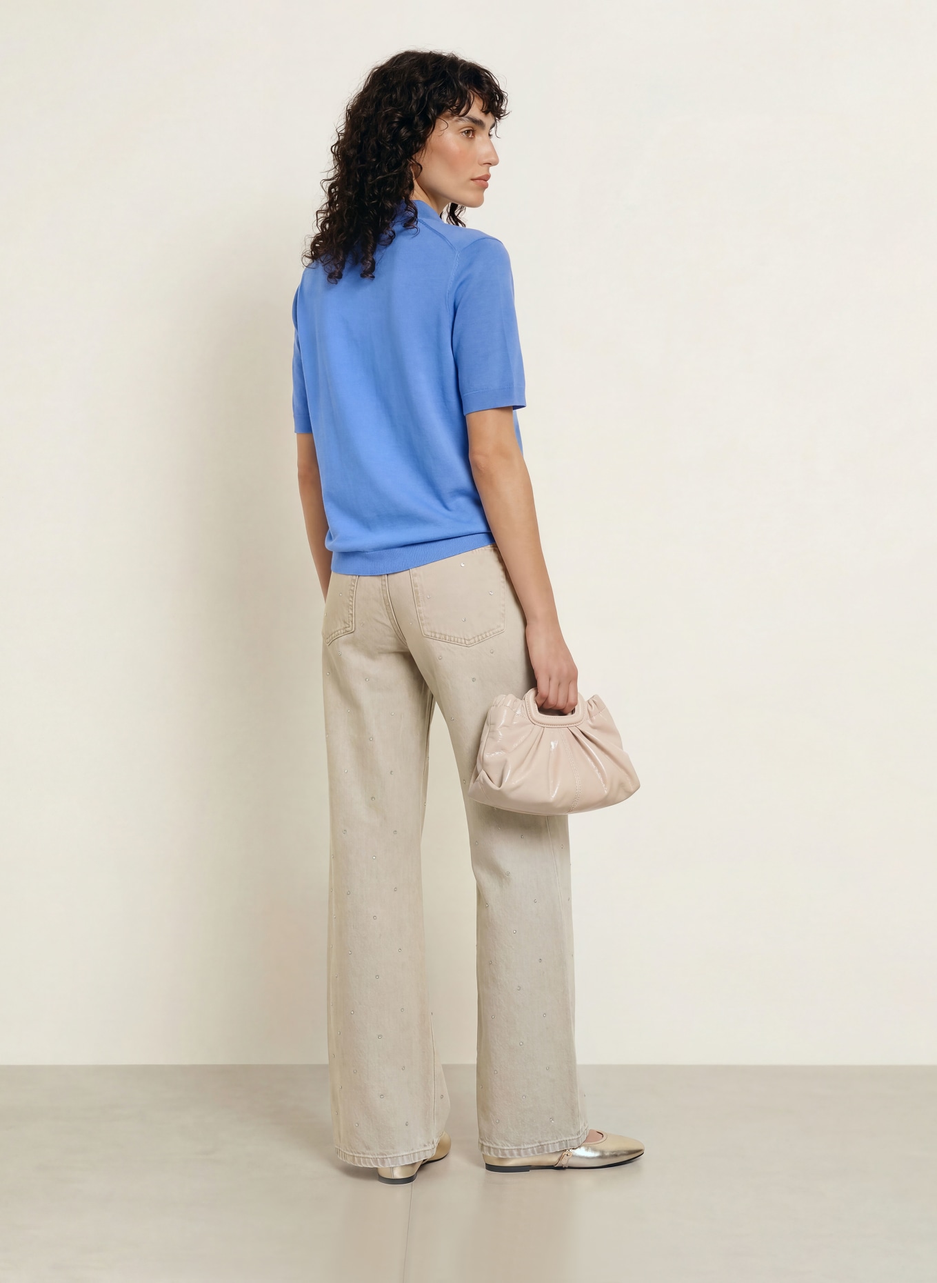 maje Jeansy wide leg z kamyczkami ozdobnymi: 0130 BEIGE