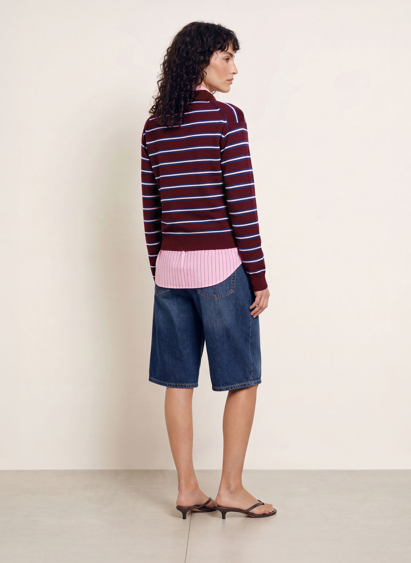 ARKET Strick-Poloshirt: DUNKELROT / HELLROSA / BLAU