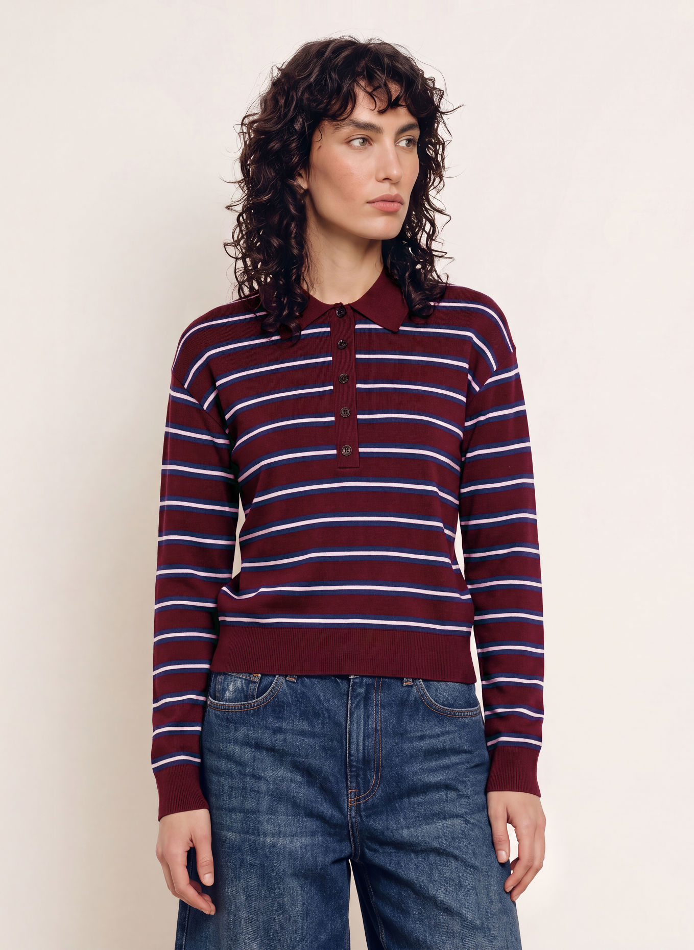 ARKET Strick-Poloshirt: DUNKELROT / HELLROSA / BLAU