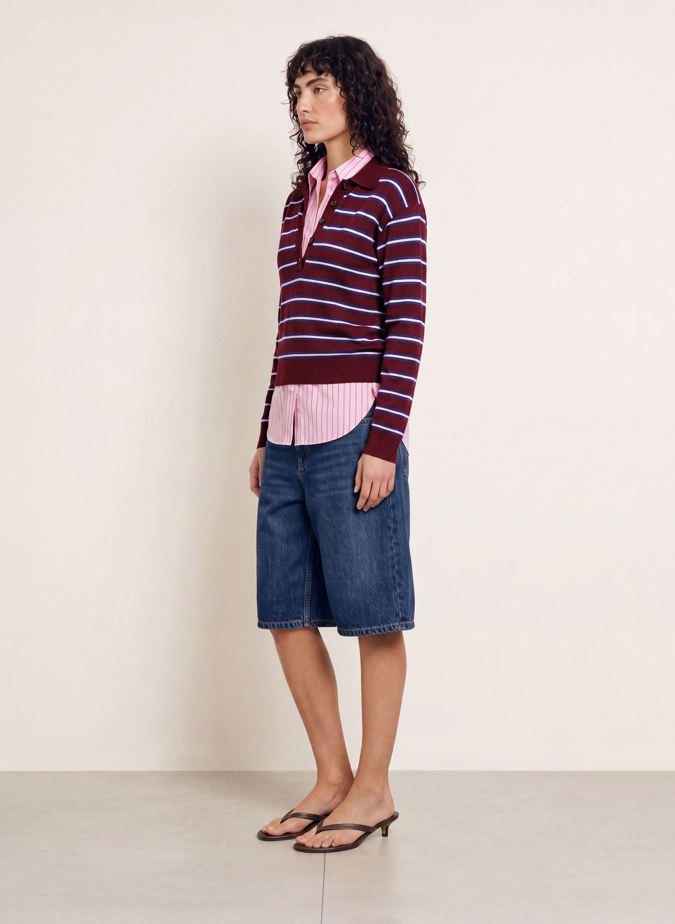 ARKET Strick-Poloshirt: DUNKELROT / HELLROSA / BLAU