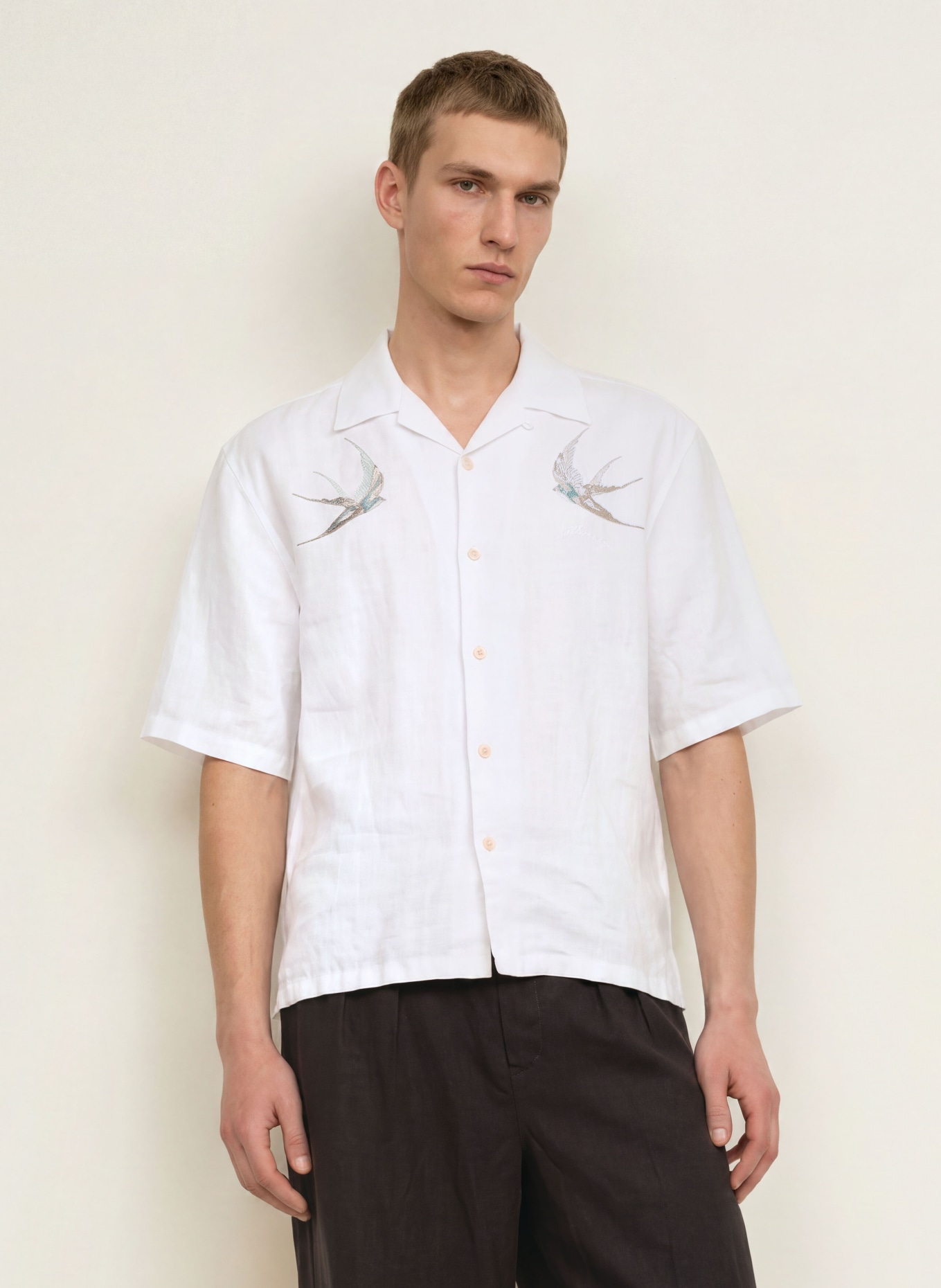ALLSAINTS Letní košile Oversized Fit z lnu: BÍLÁ / SVĚTLE ŠEDÁ / KHAKI