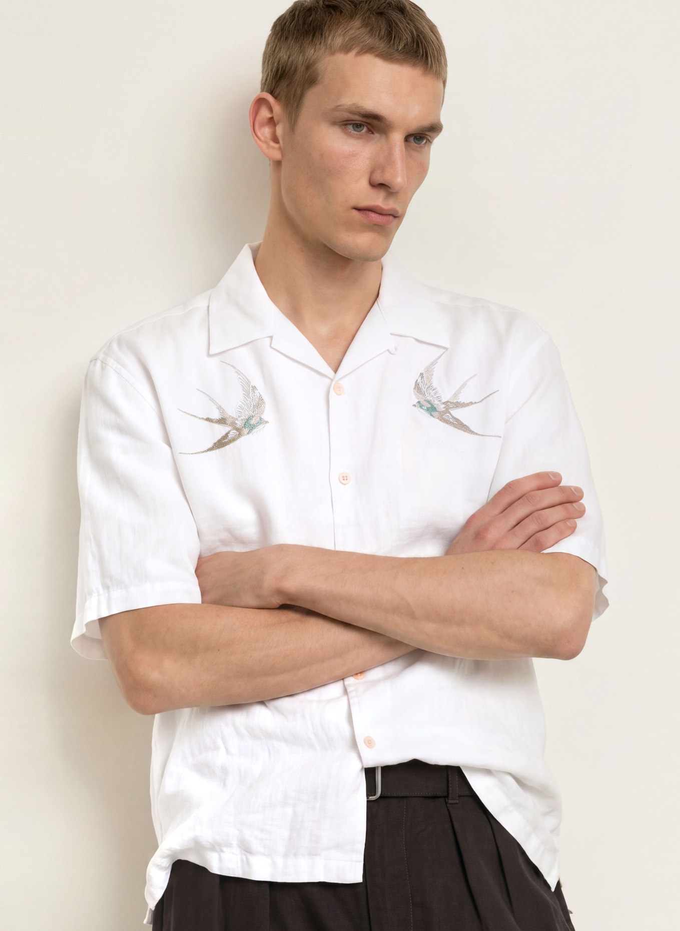 ALLSAINTS Letní košile Oversized Fit z lnu: BÍLÁ / SVĚTLE ŠEDÁ / KHAKI