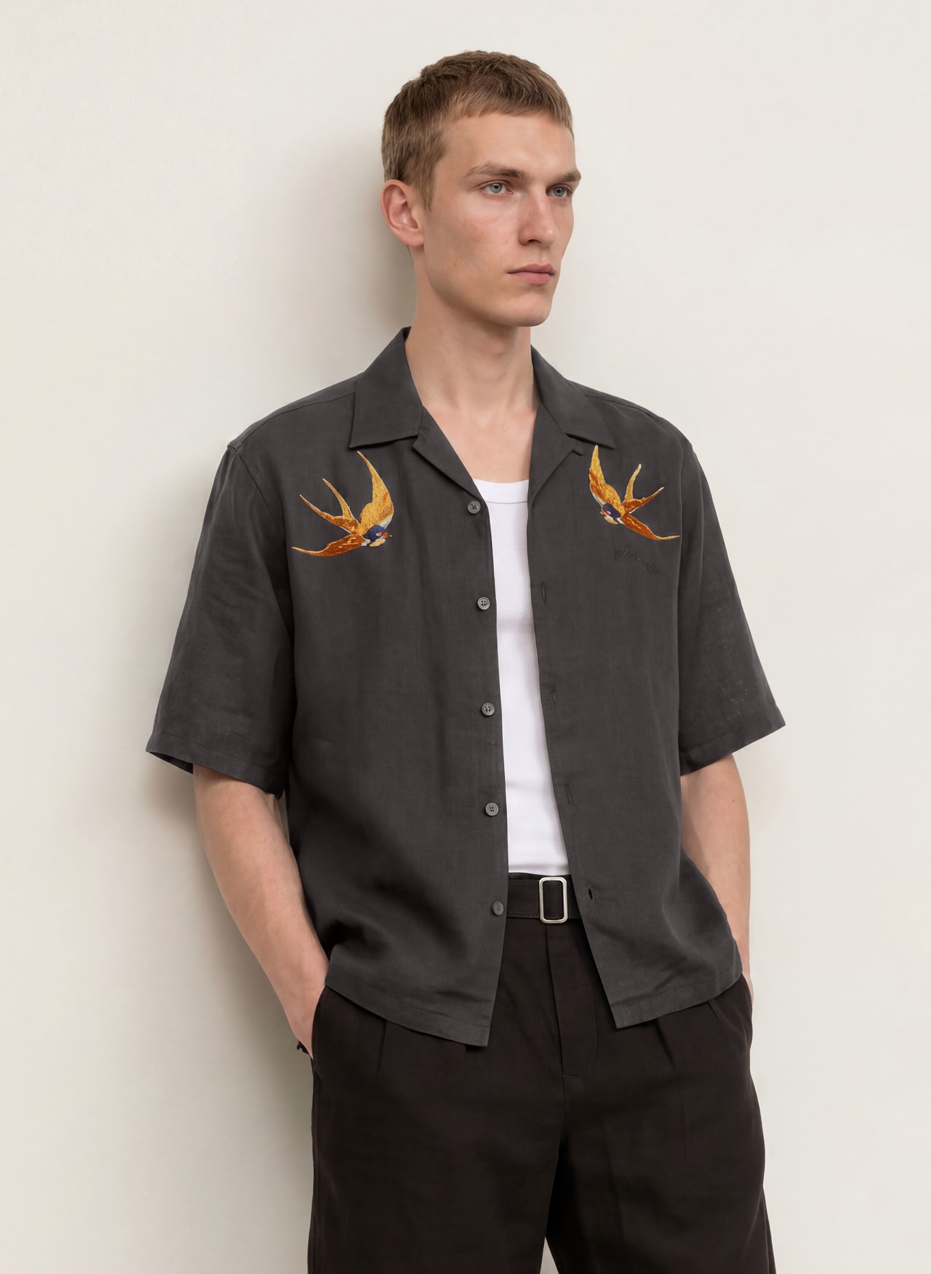 ALLSAINTS Resort-overhemd met oversized pasvorm van linnen: ZWART