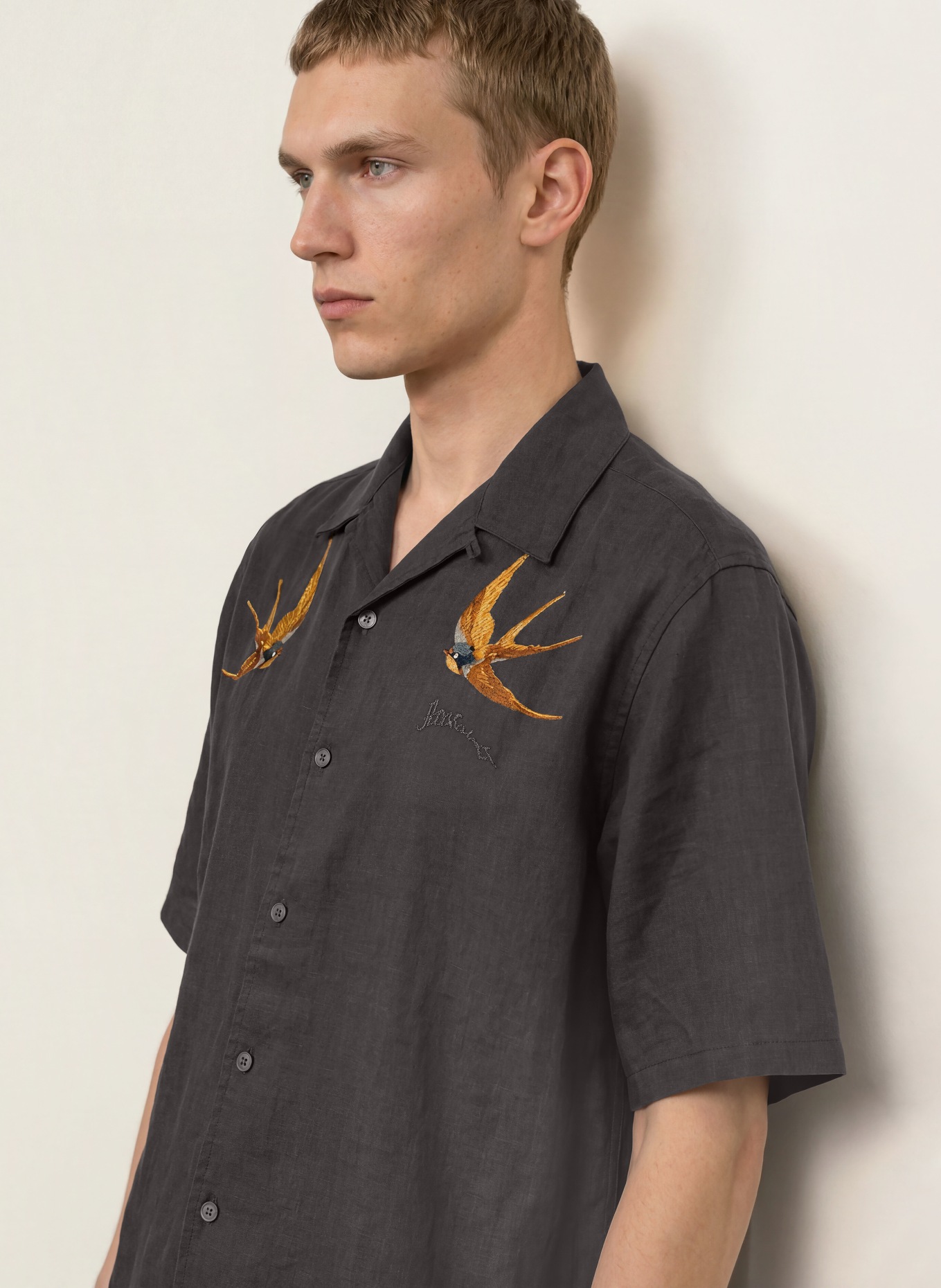ALLSAINTS Resort-overhemd met oversized pasvorm van linnen: ZWART