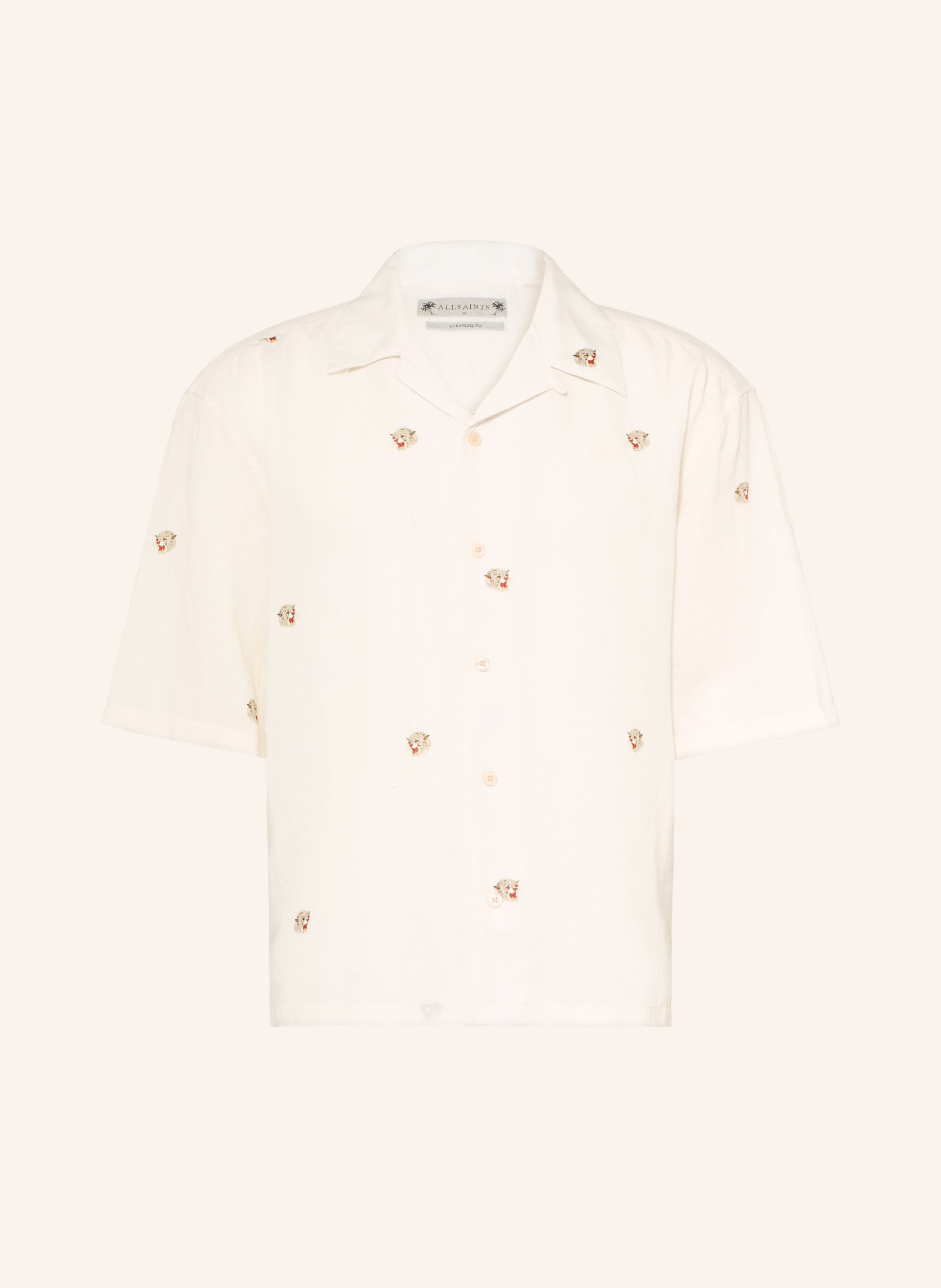 ALLSAINTS Resort-overhemd FELINE Oversize Fit van linnen: ECRU / GRIJS / ROOD