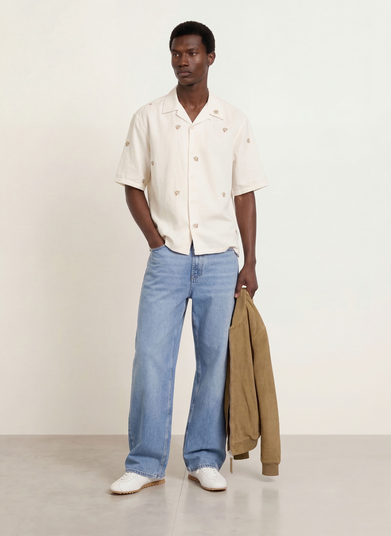 ALLSAINTS Resort-overhemd FELINE Oversize Fit van linnen: ECRU / GRIJS / ROOD