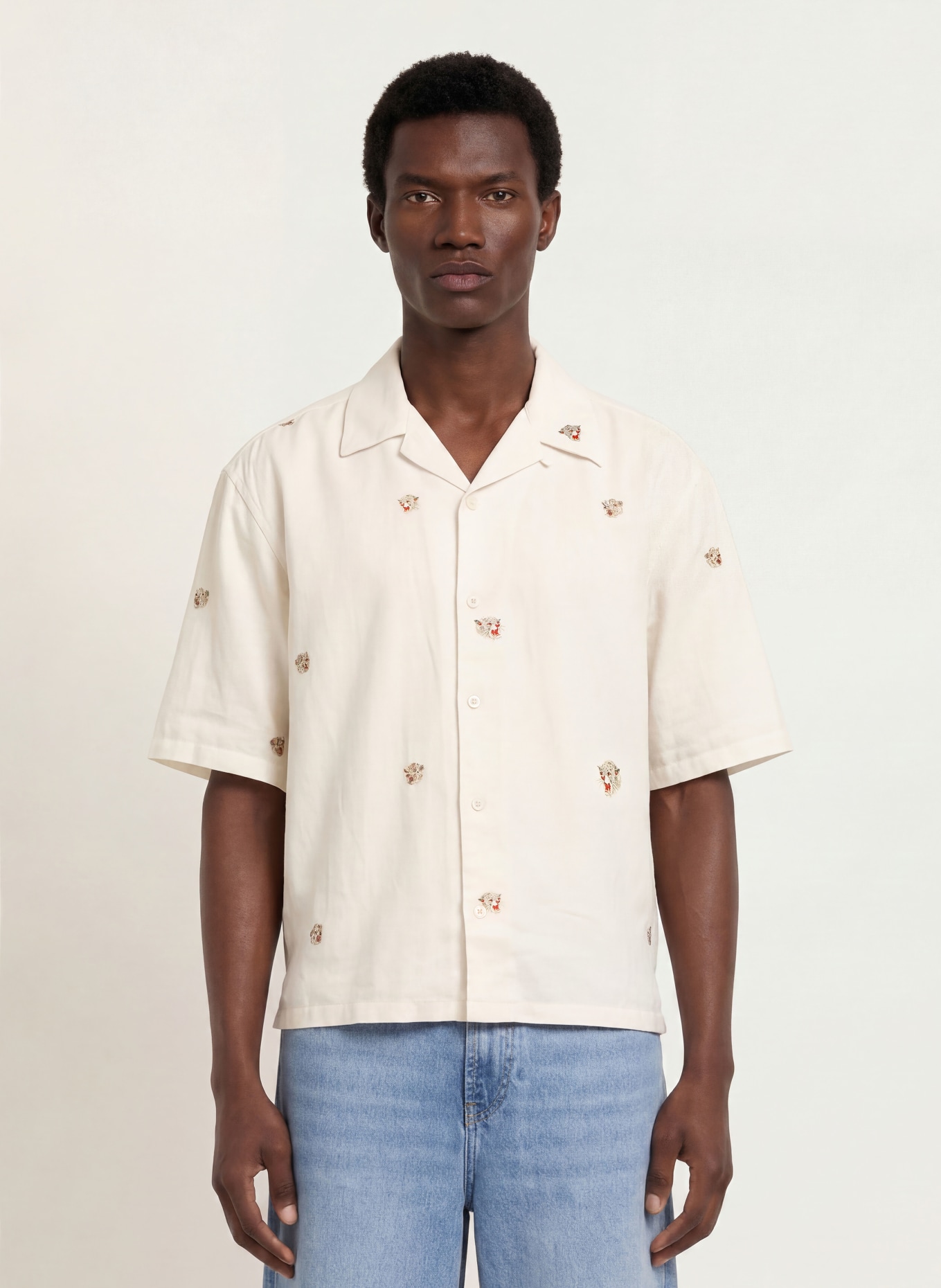 ALLSAINTS Resort-overhemd FELINE Oversize Fit van linnen: ECRU / GRIJS / ROOD