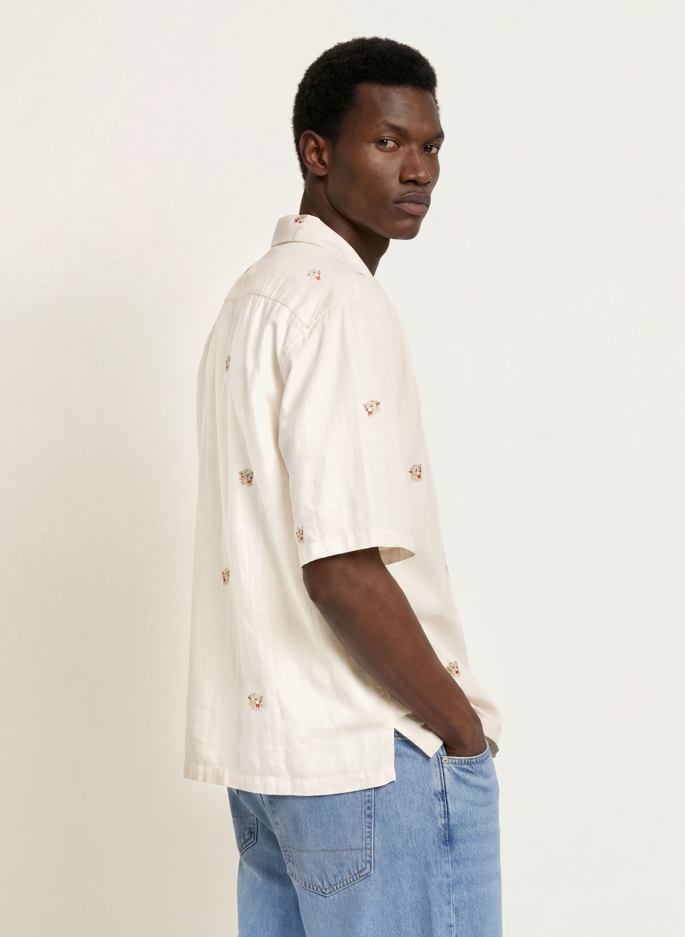 ALLSAINTS Resort-overhemd FELINE Oversize Fit van linnen: ECRU / GRIJS / ROOD